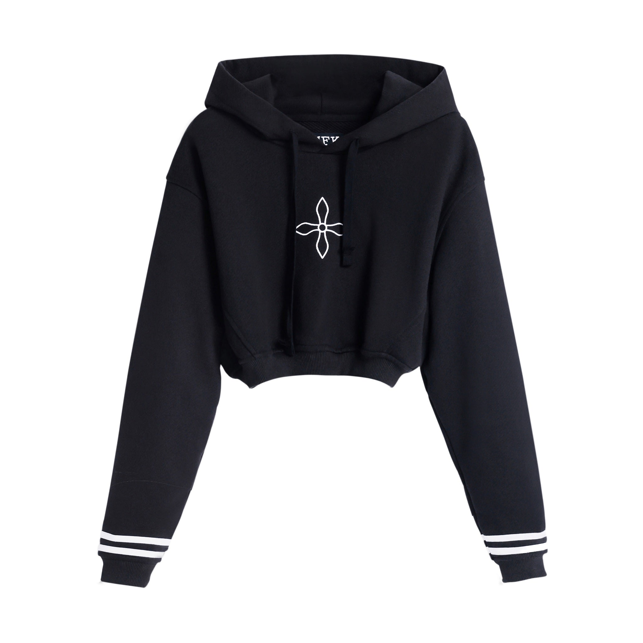 SMFK Compass Black Night Flower Short Body Jogging Hoodie Midnight Black | MADA IN CHINA