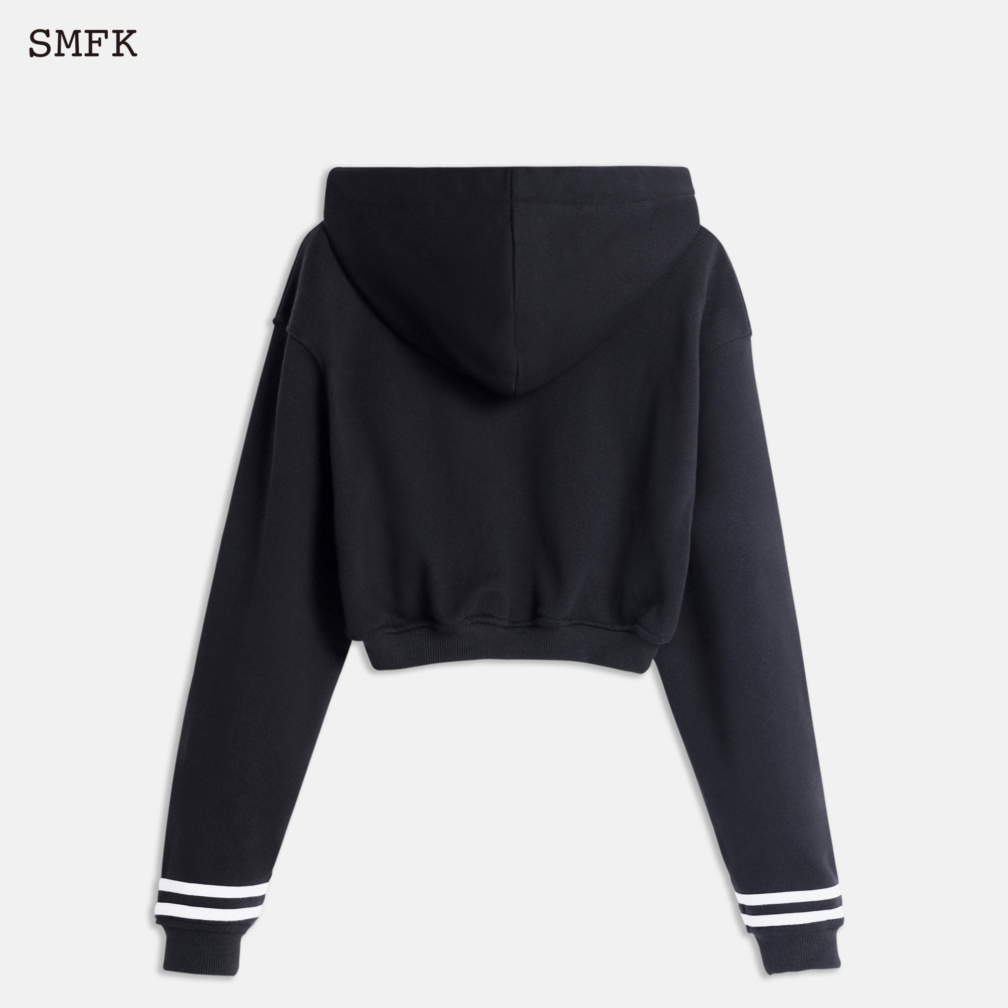 SMFK Compass Black Night Flower Short Body Jogging Hoodie Midnight Black | MADA IN CHINA