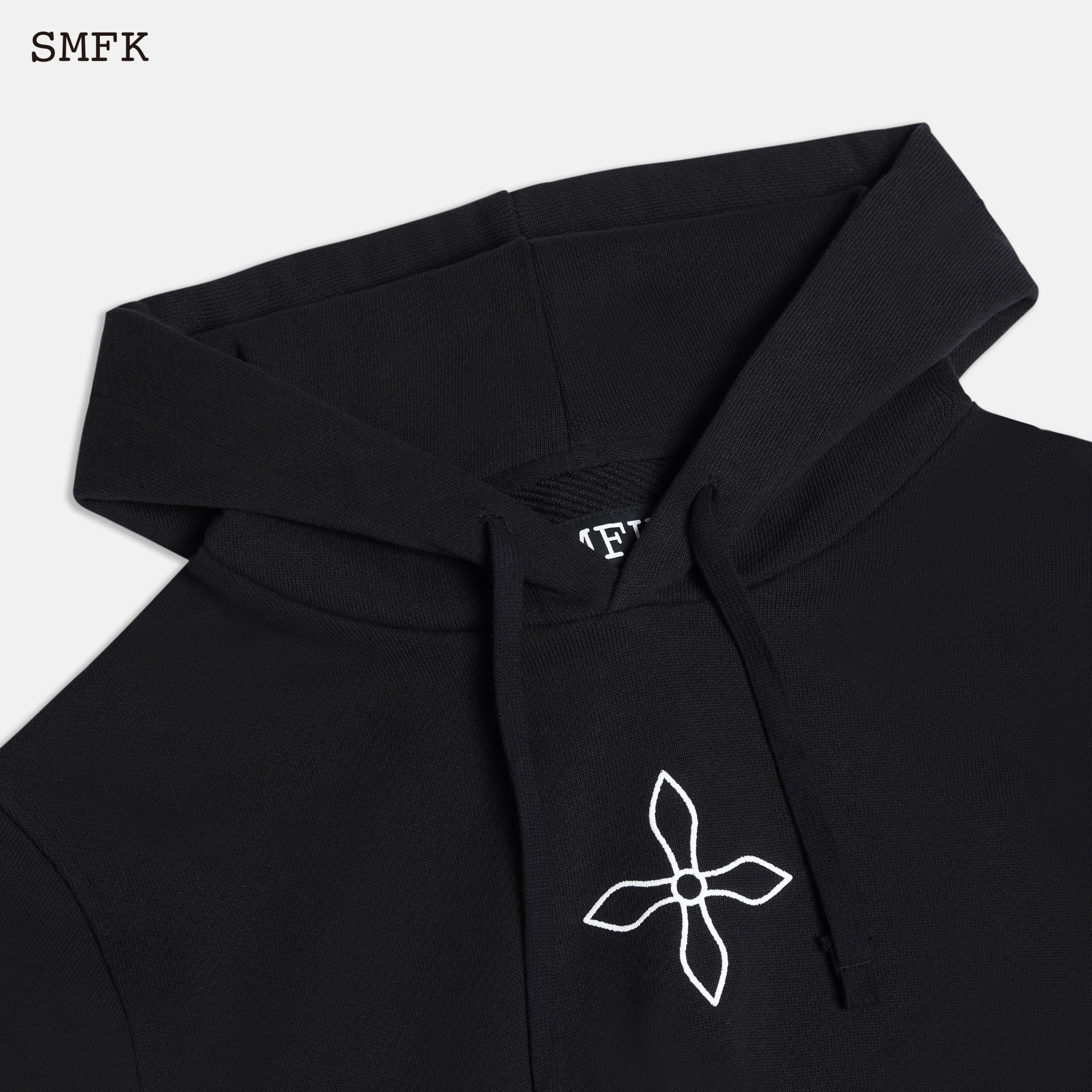 SMFK Compass Black Night Flower Short Body Jogging Hoodie Midnight Black | MADA IN CHINA