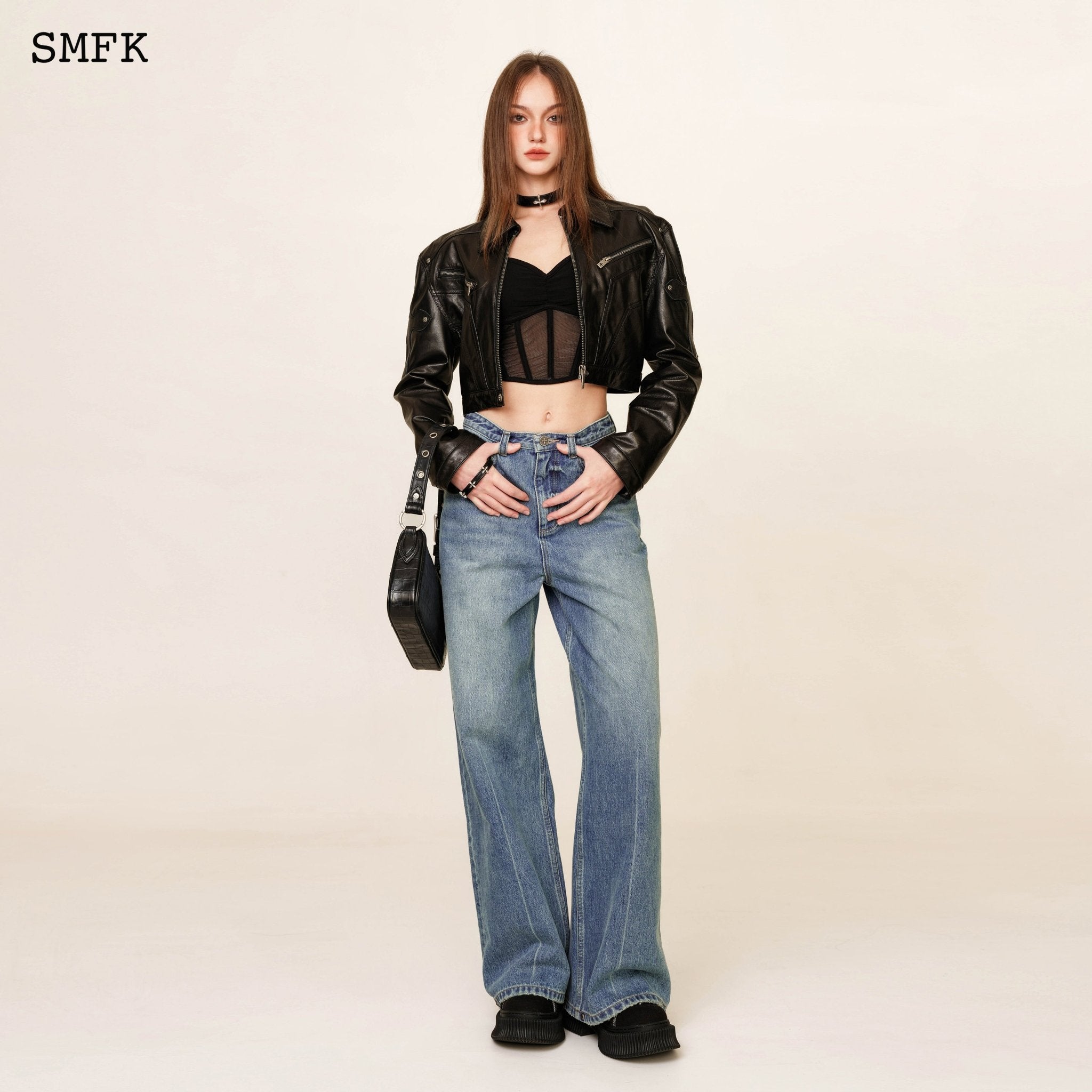 SMFK Compass Classic Cross Flared Jeans In Blue | MADA IN CHINA