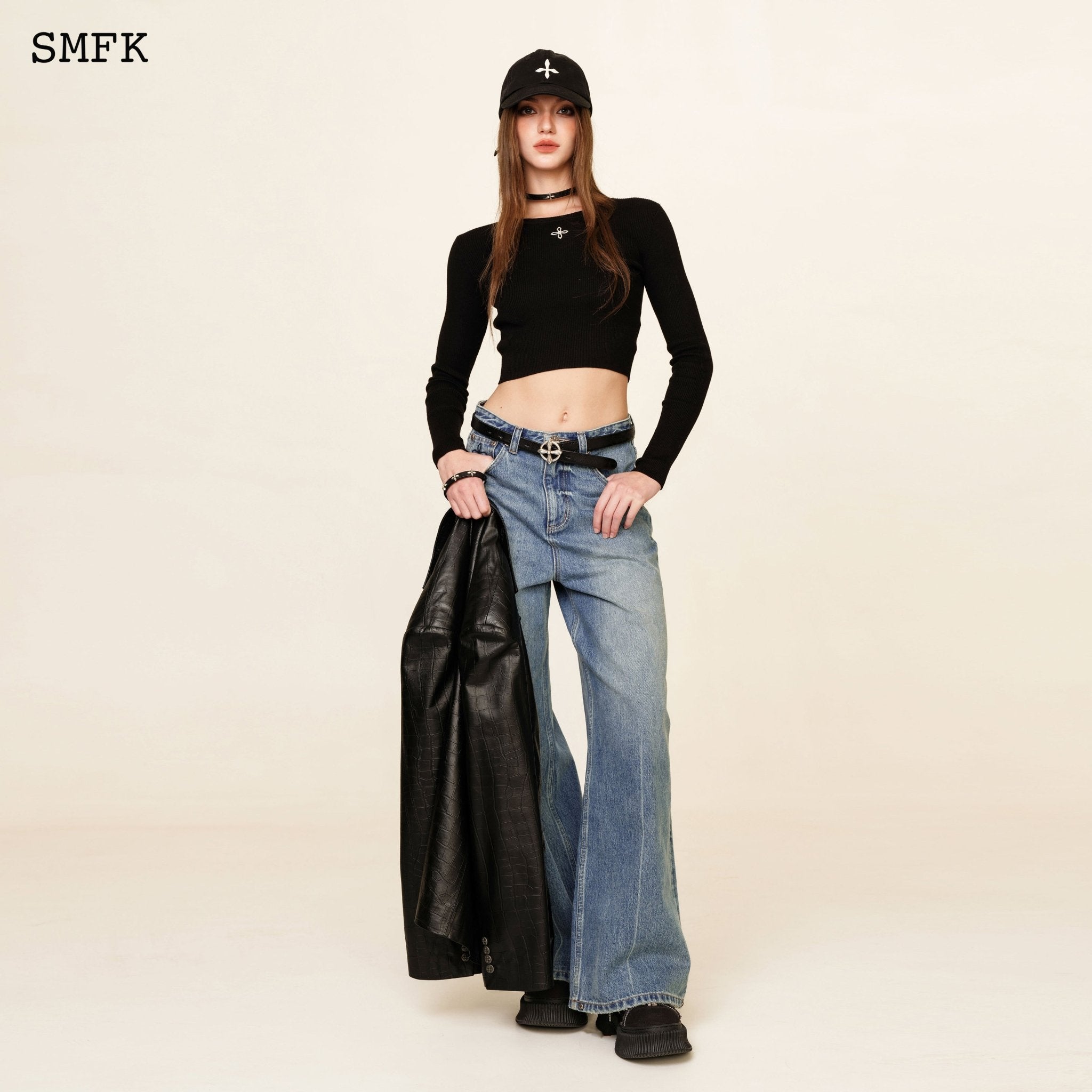 SMFK Compass Classic Cross Flared Jeans In Blue | MADA IN CHINA