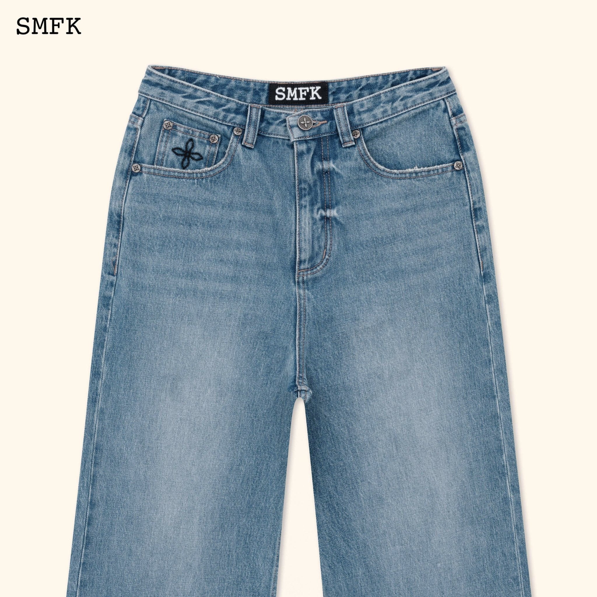 SMFK Compass Classic Cross Flared Jeans In Blue | MADA IN CHINA