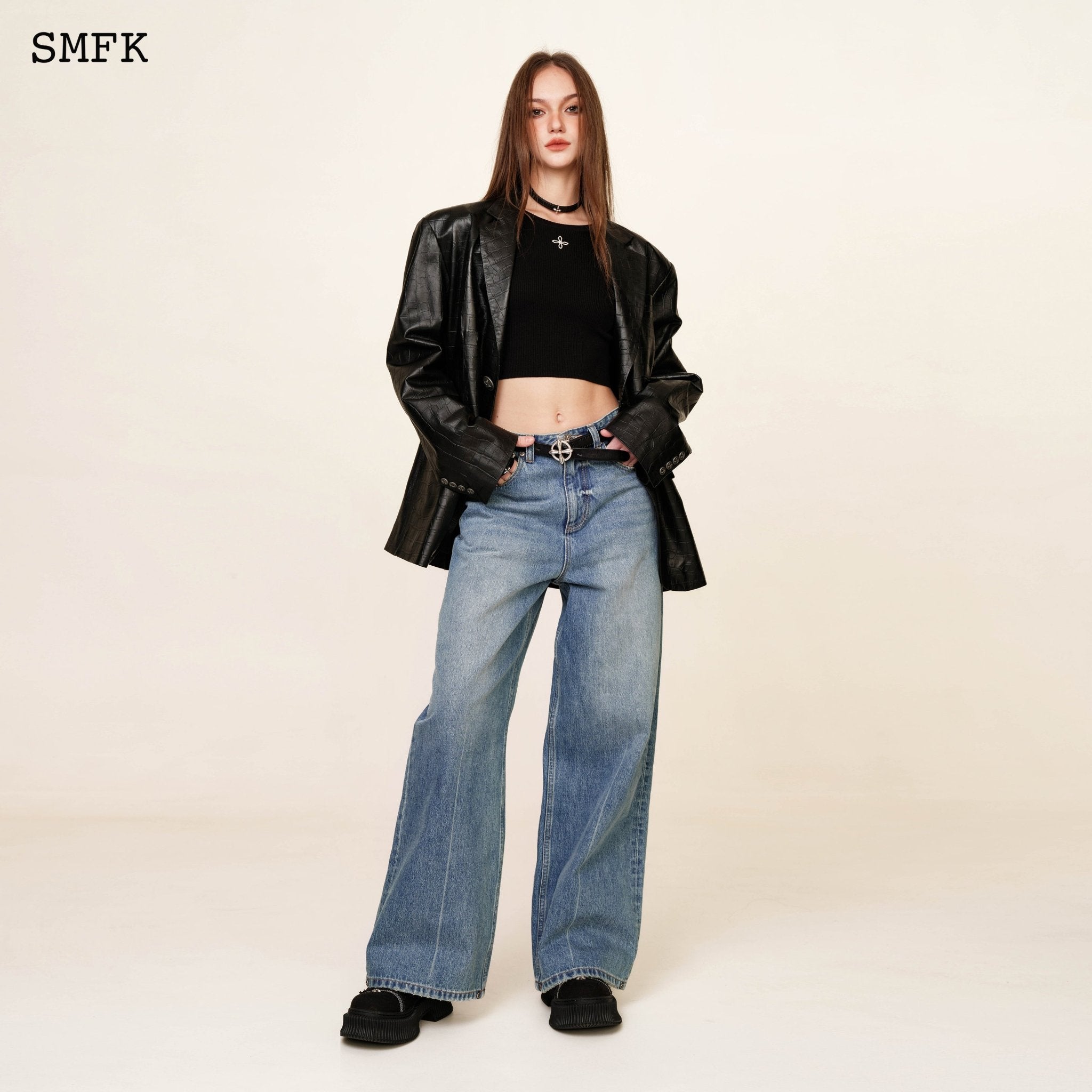 SMFK Compass Classic Cross Flared Jeans In Blue | MADA IN CHINA