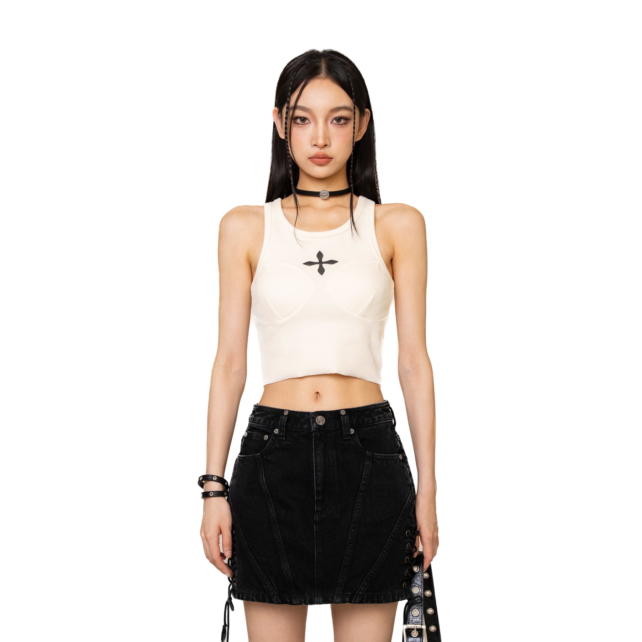 SMFK Compass Classic Cross Rider Vest Top In White | MADA IN CHINA