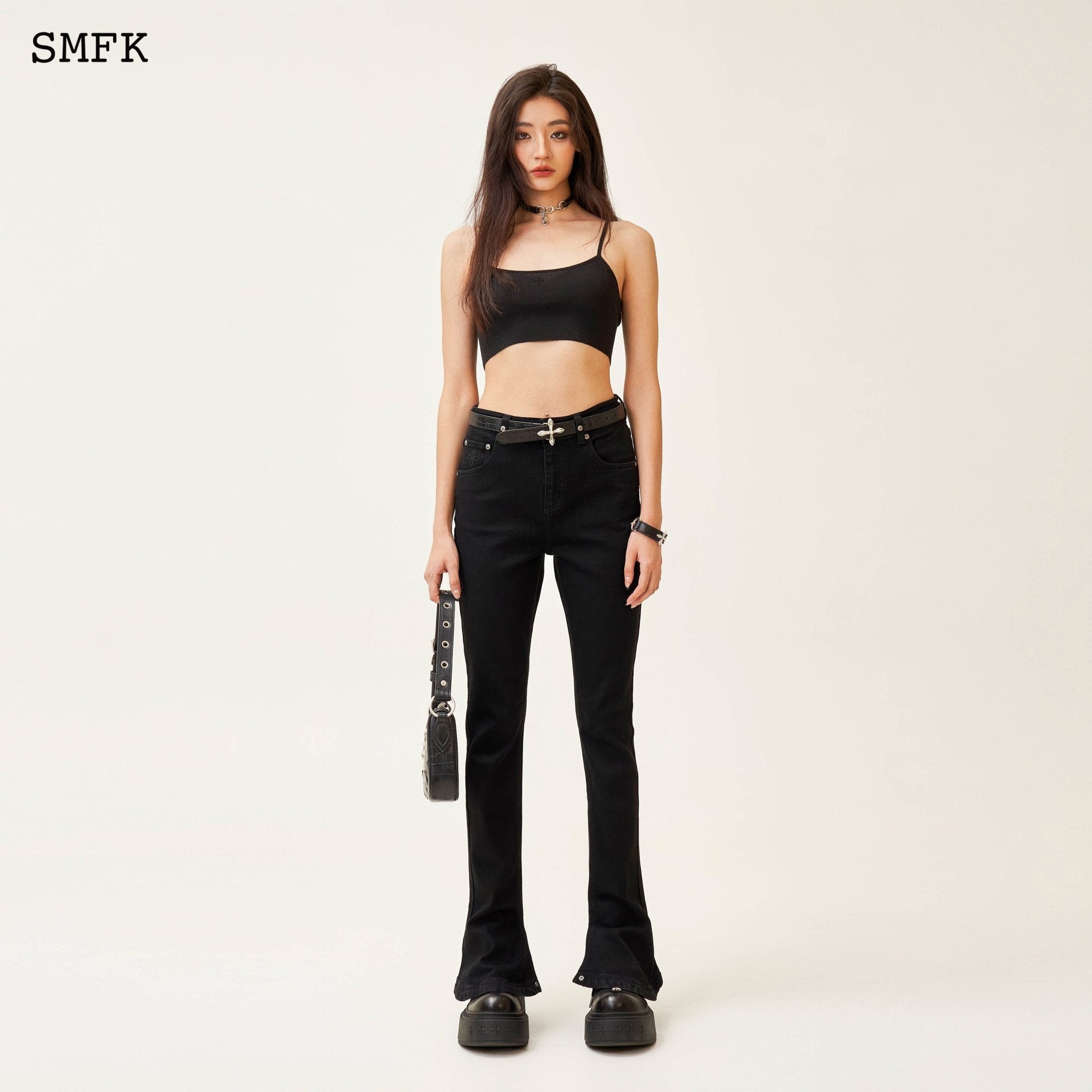 SMFK Compass Classic Horseshoe Flared Jeans Black | MADA IN CHINA