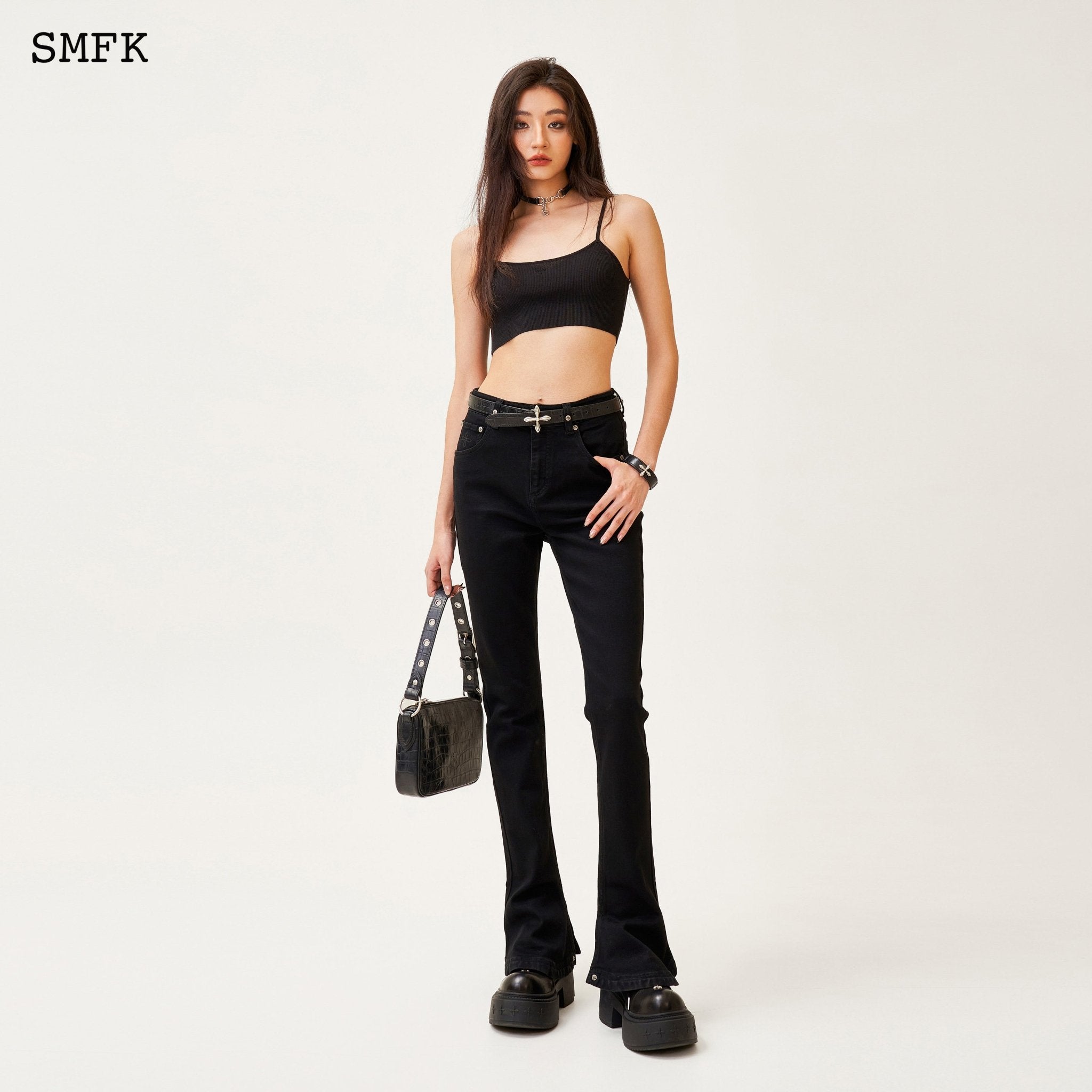 SMFK Compass Classic Horseshoe Flared Jeans Black | MADA IN CHINA