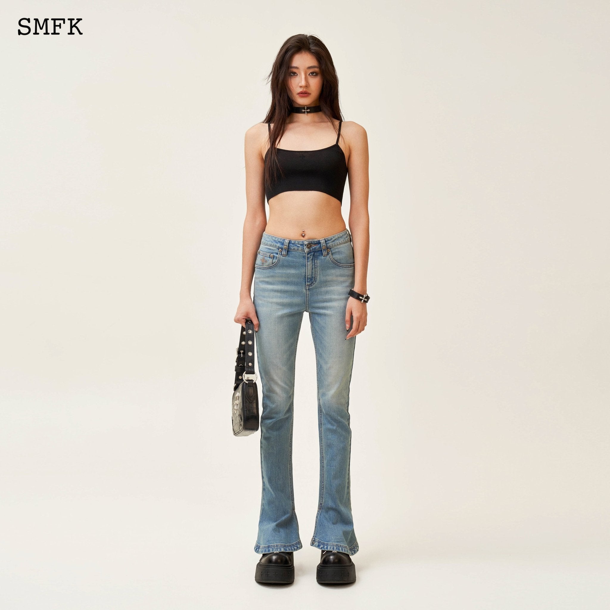 SMFK Compass Classic Horseshoe Flared Jeans Blue | MADA IN CHINA