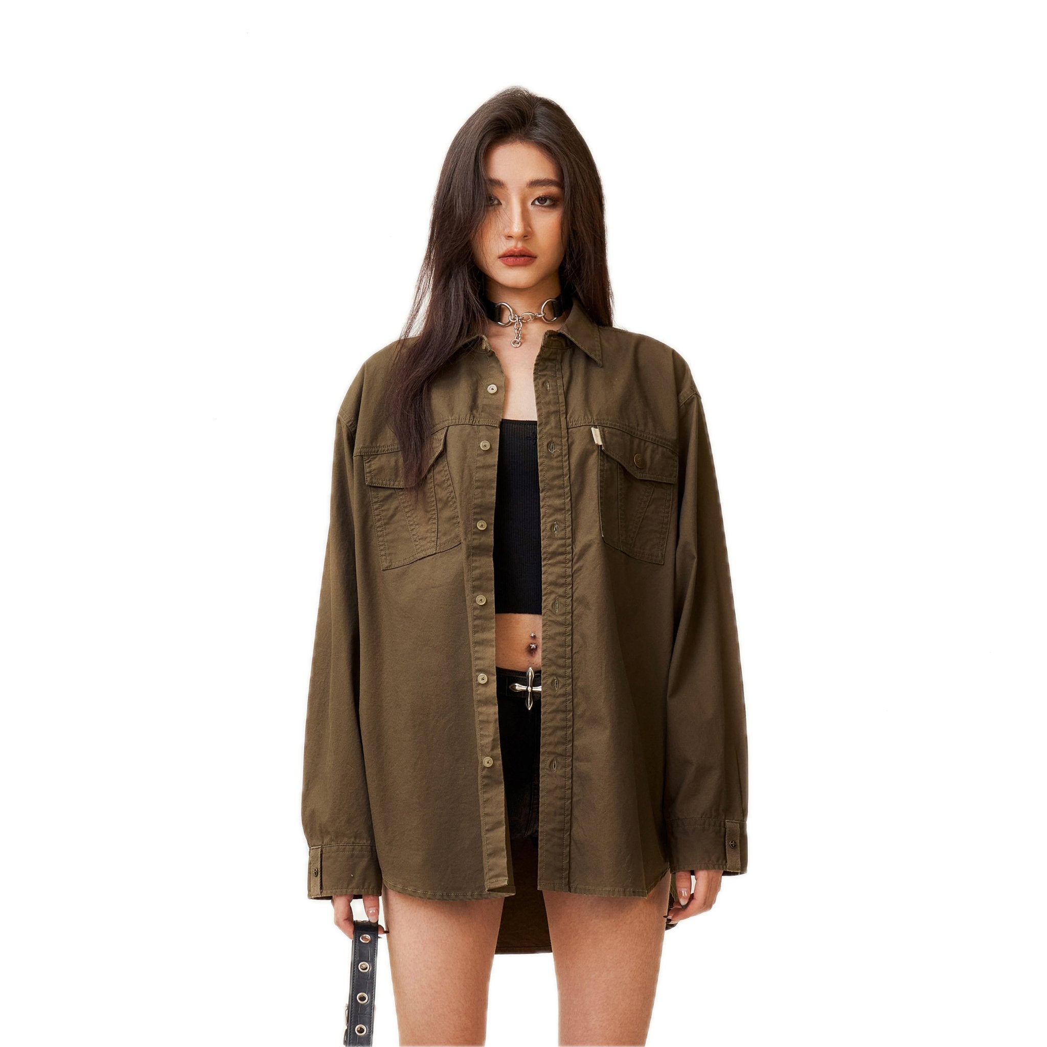 SMFK Compass Classic Loose Workwear Shirt Army Green | MADA IN CHINA