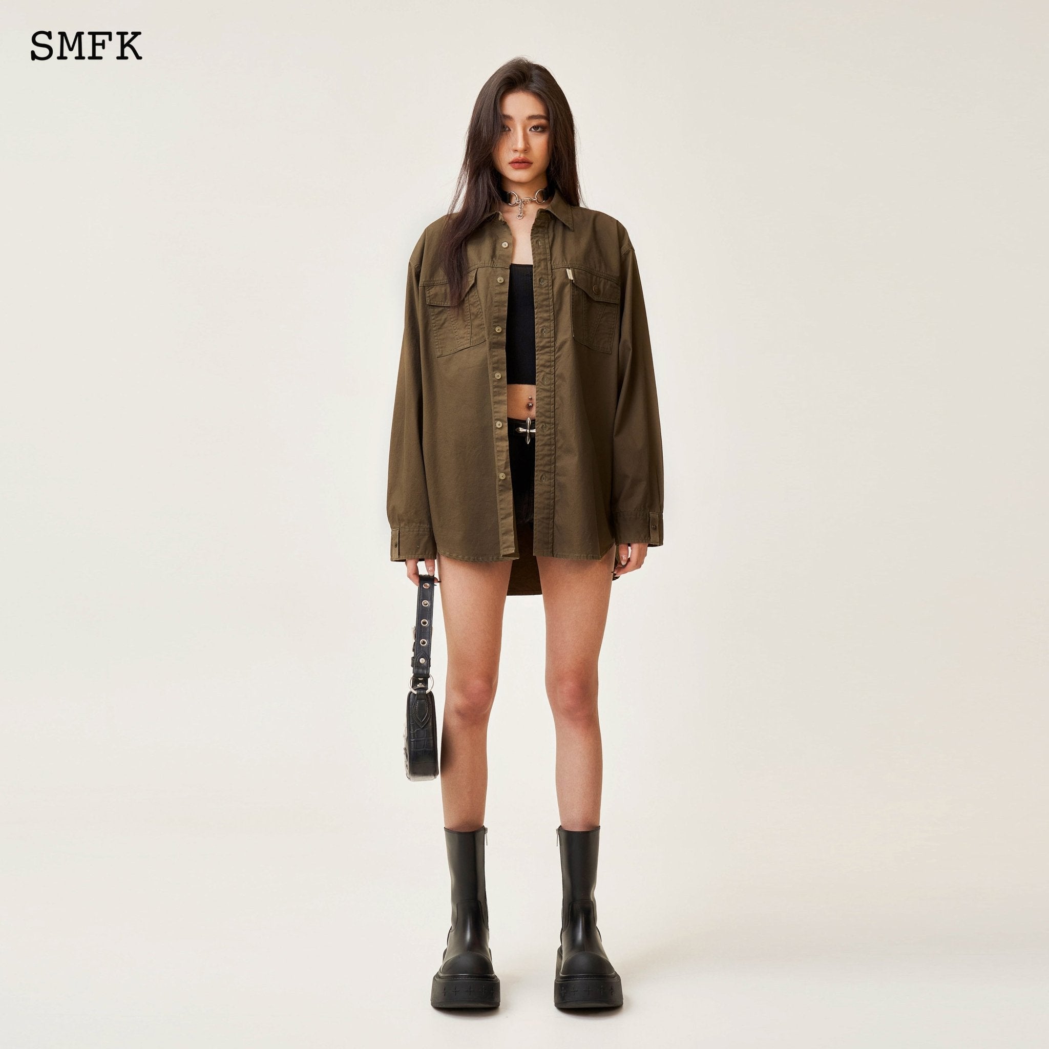 SMFK Compass Classic Loose Workwear Shirt Army Green | MADA IN CHINA