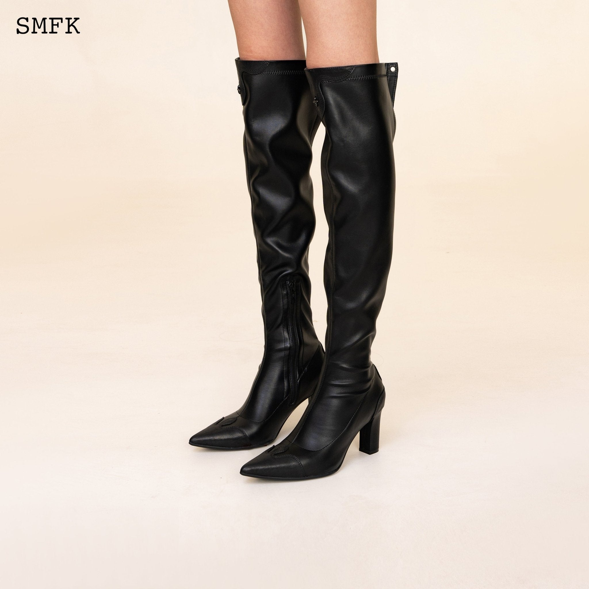 SMFK Compass Cross Black Leather over-the-knee Boots | MADA IN CHINA