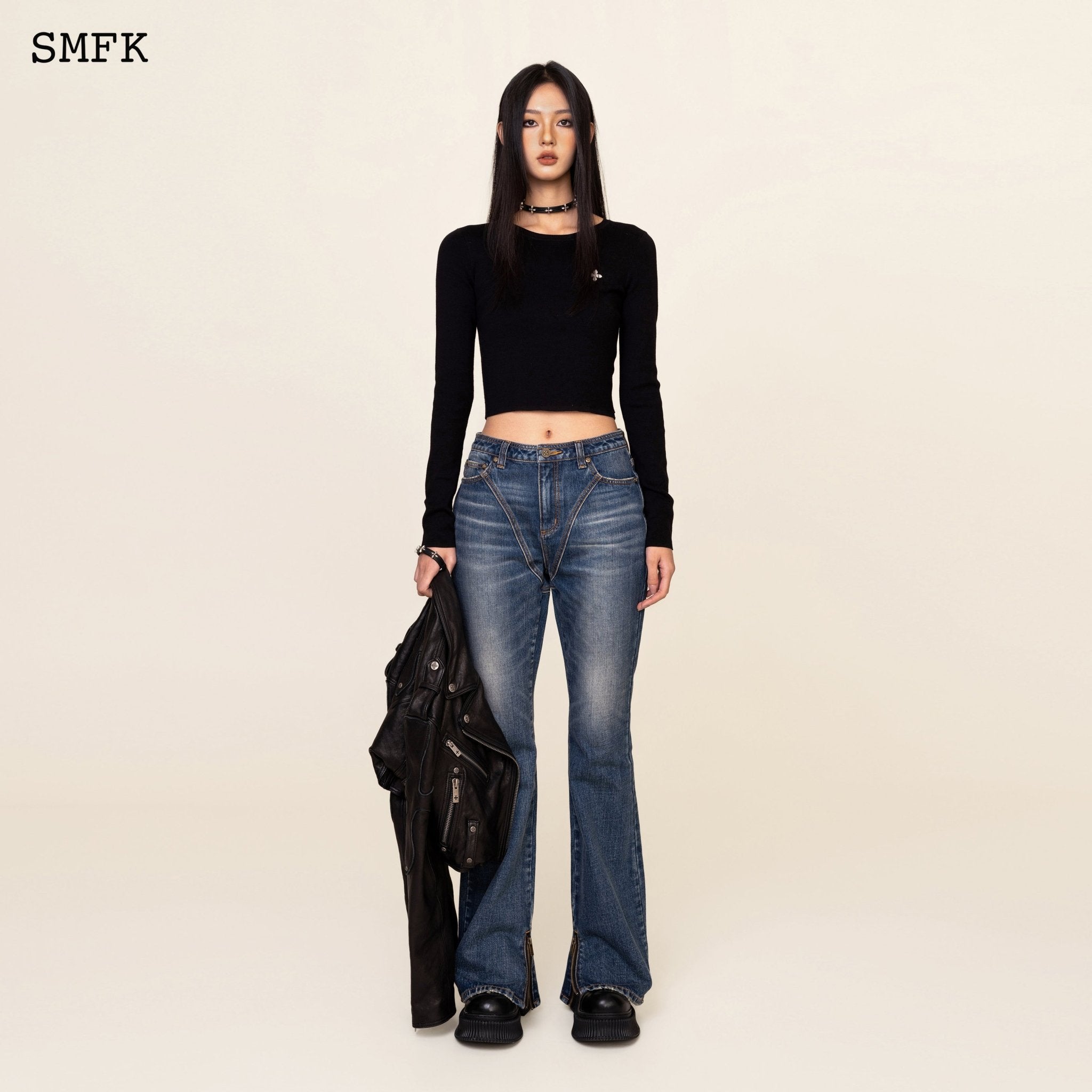 SMFK Compass Cross Classic Riding Knitted Top In Black | MADA IN CHINA