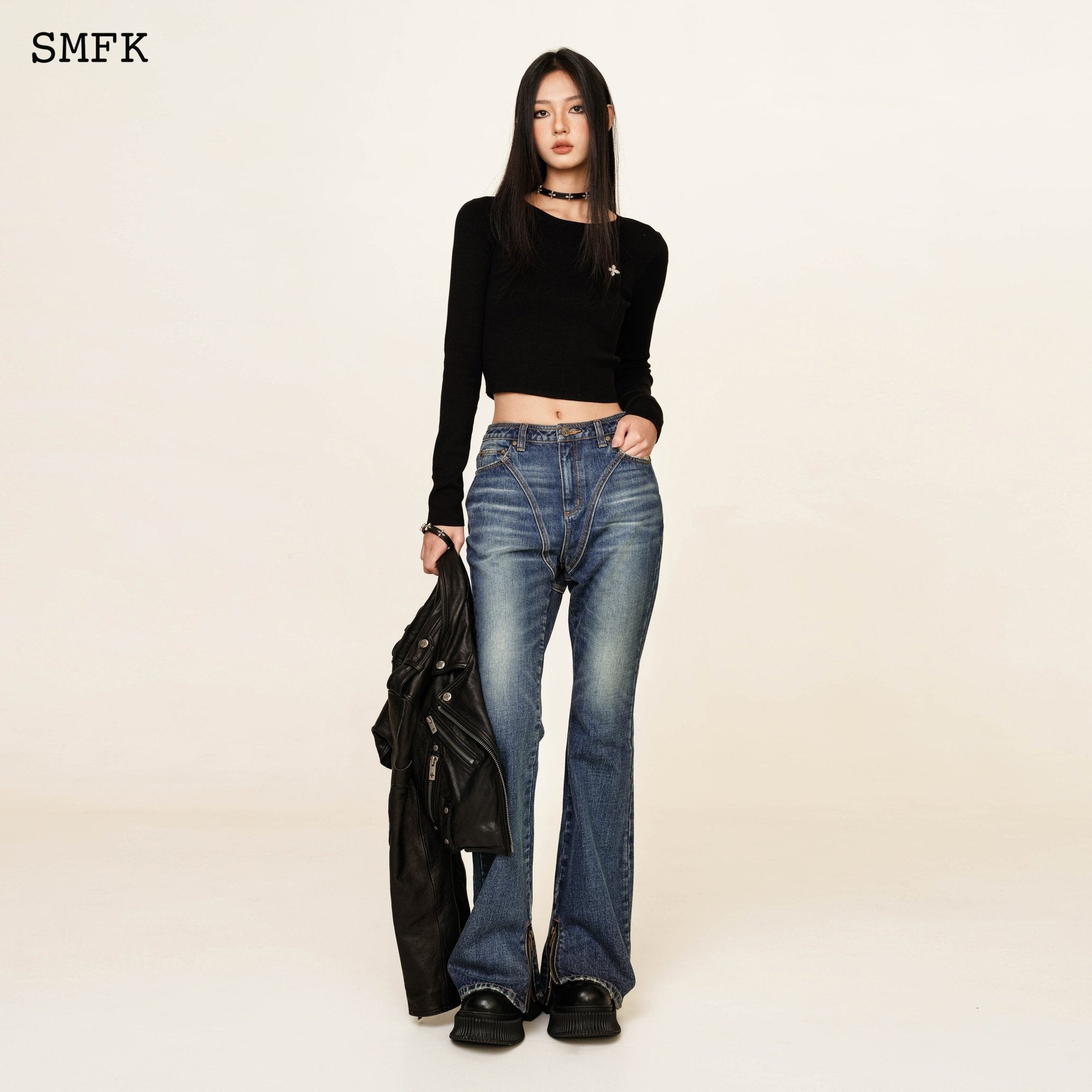 SMFK Compass Cross Classic Riding Knitted Top In Black | MADA IN CHINA