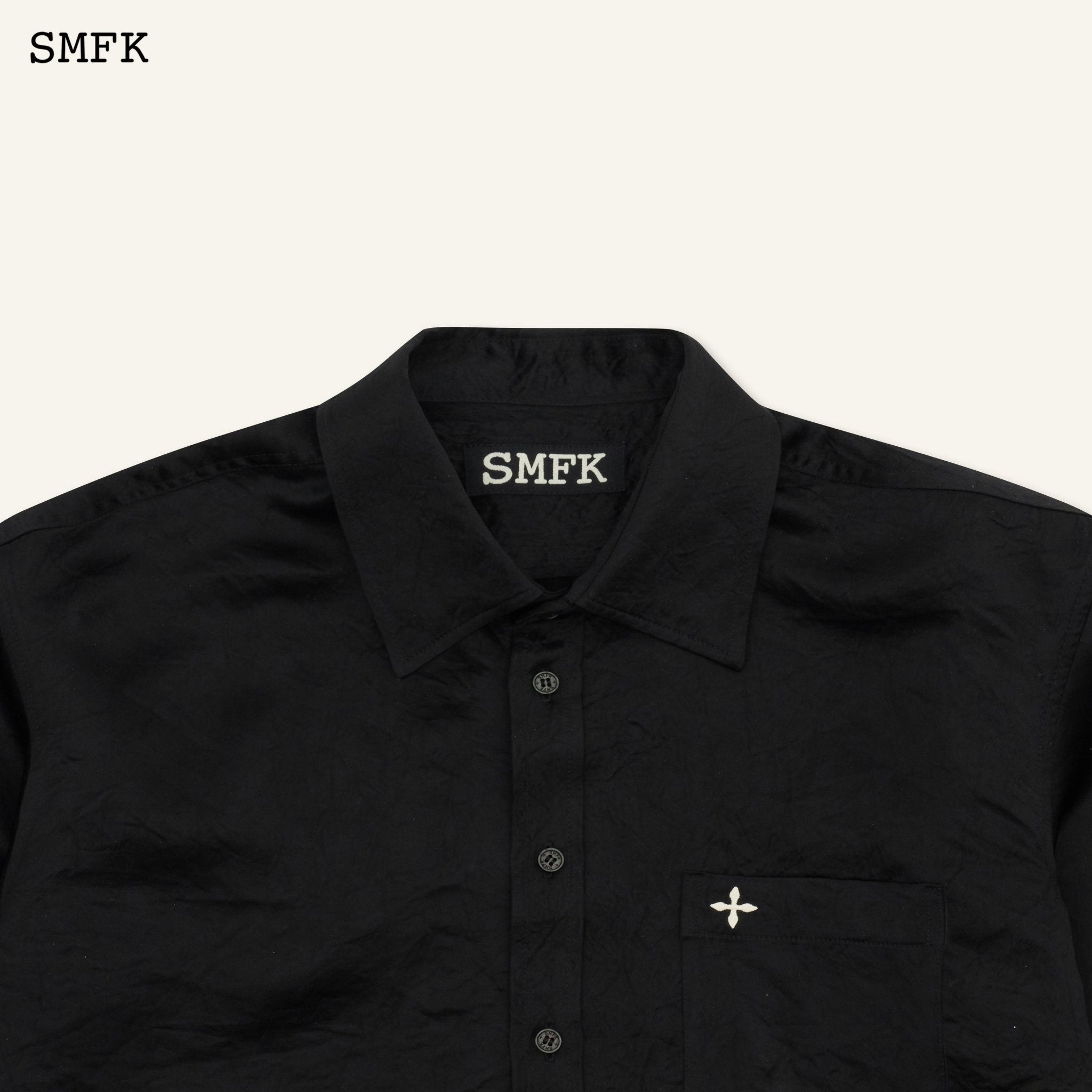 SMFK Compass Cross Classic Satin Loose Shirt In Black | MADA IN CHINA