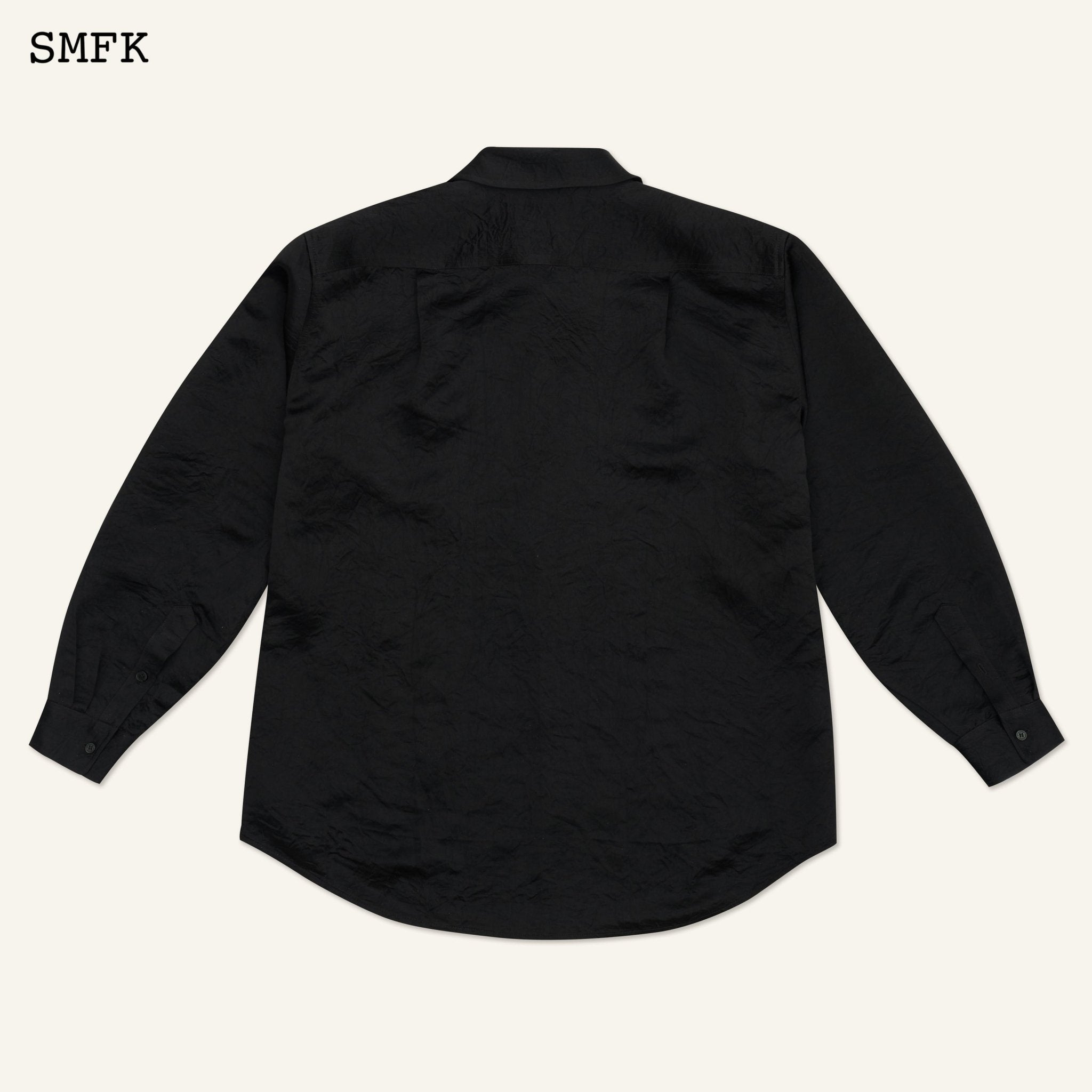 SMFK Compass Cross Classic Satin Loose Shirt In Black | MADA IN CHINA