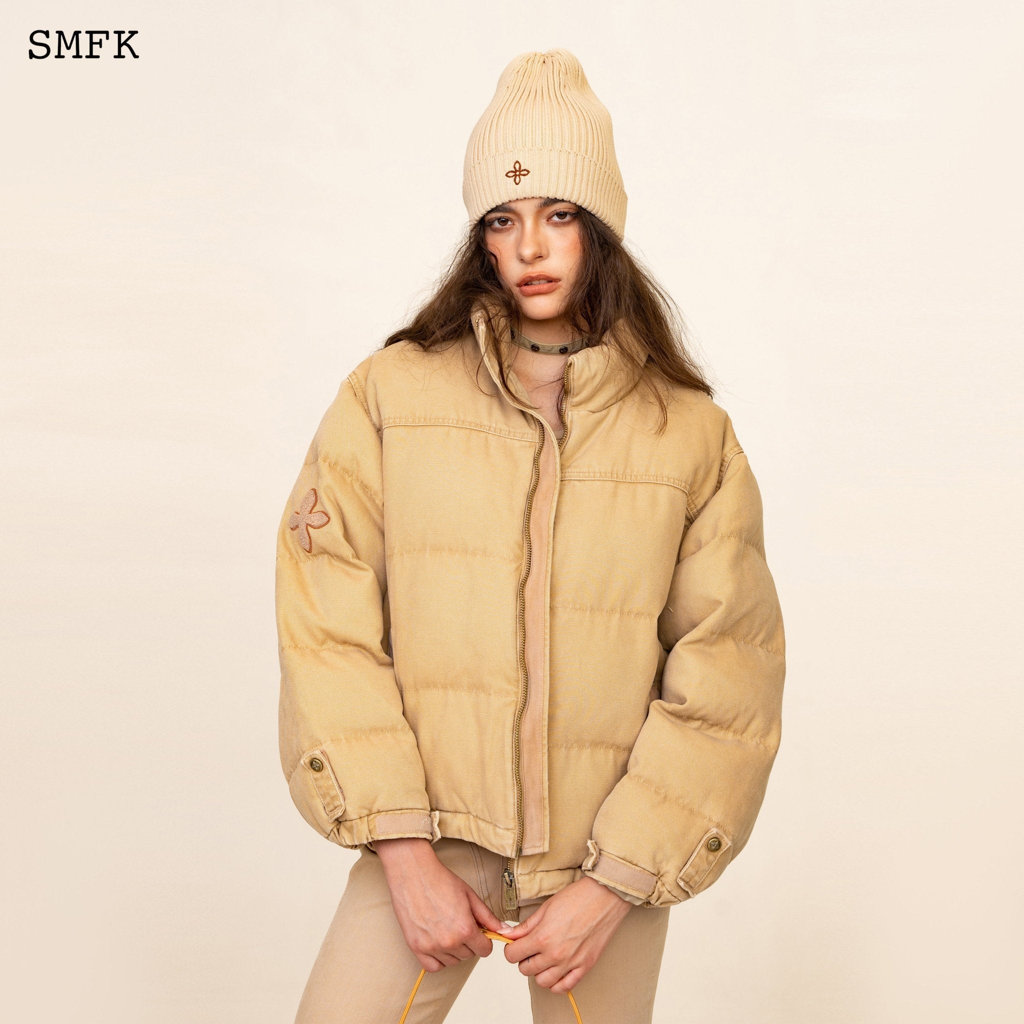 SMFK Compass Cross Cotton Beanie Hat In Wheat | MADA IN CHINA