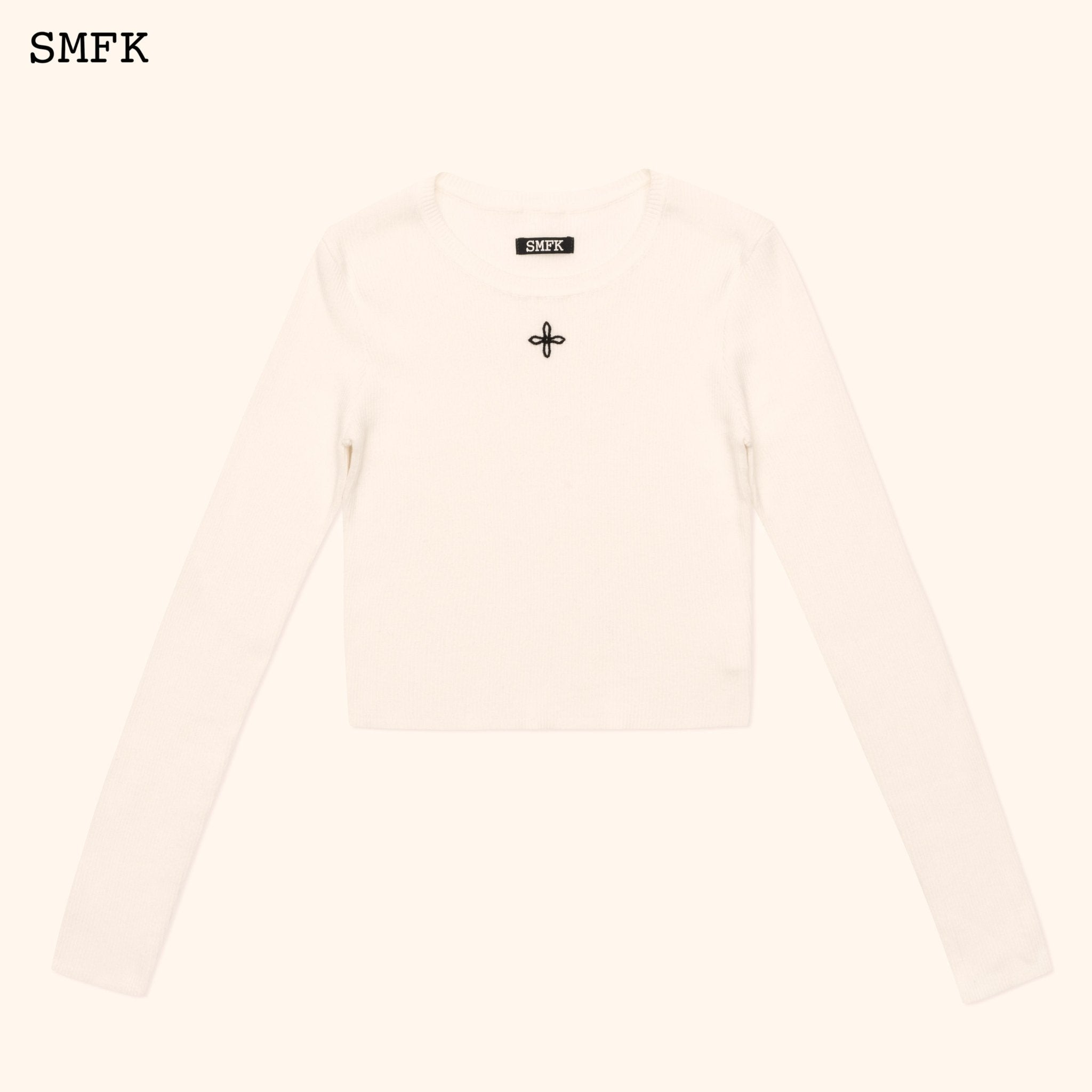 SMFK Compass Cross Rib Knit Top In White | MADA IN CHINA