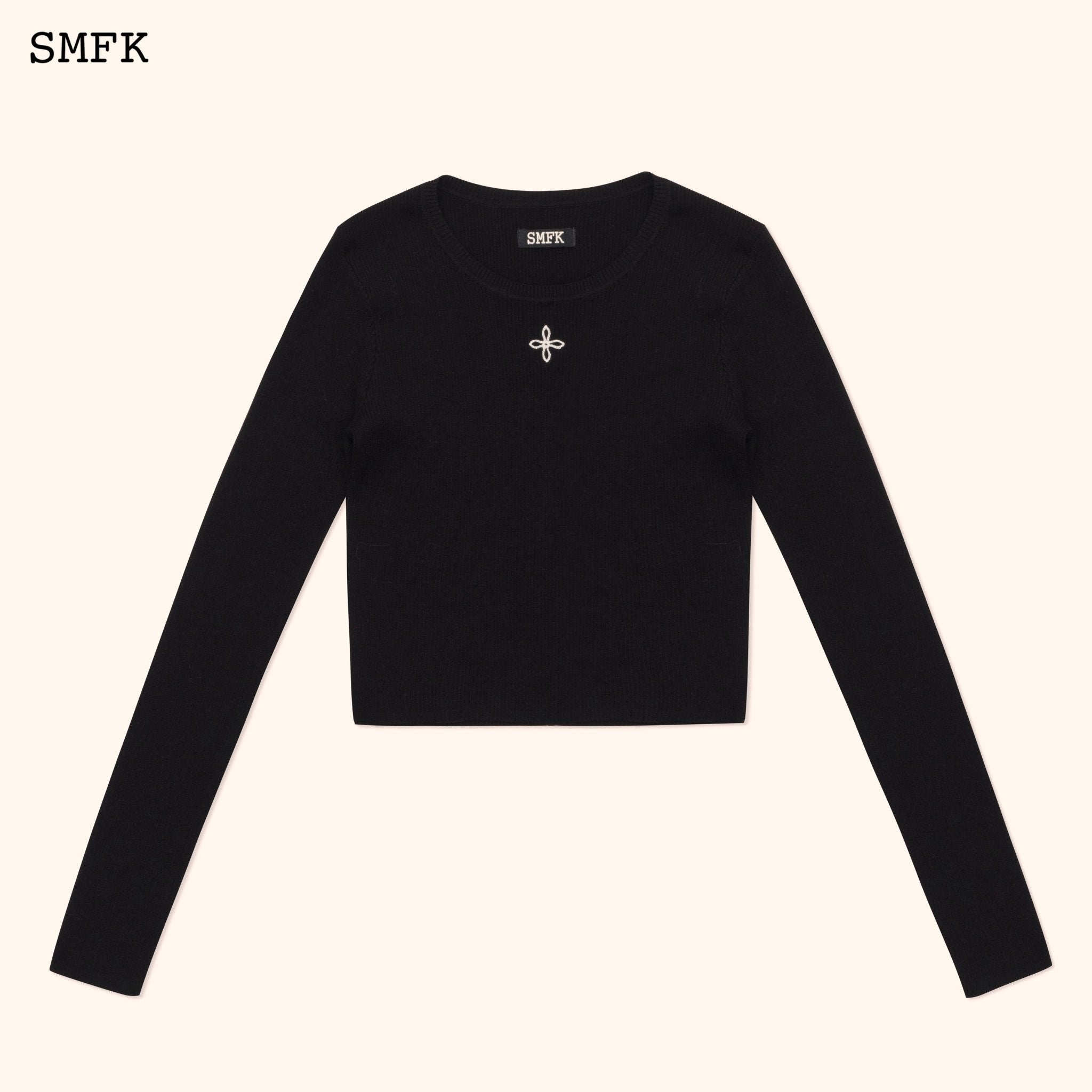 SMFK Compass Cross Rib Knitted Top In Black | MADA IN CHINA