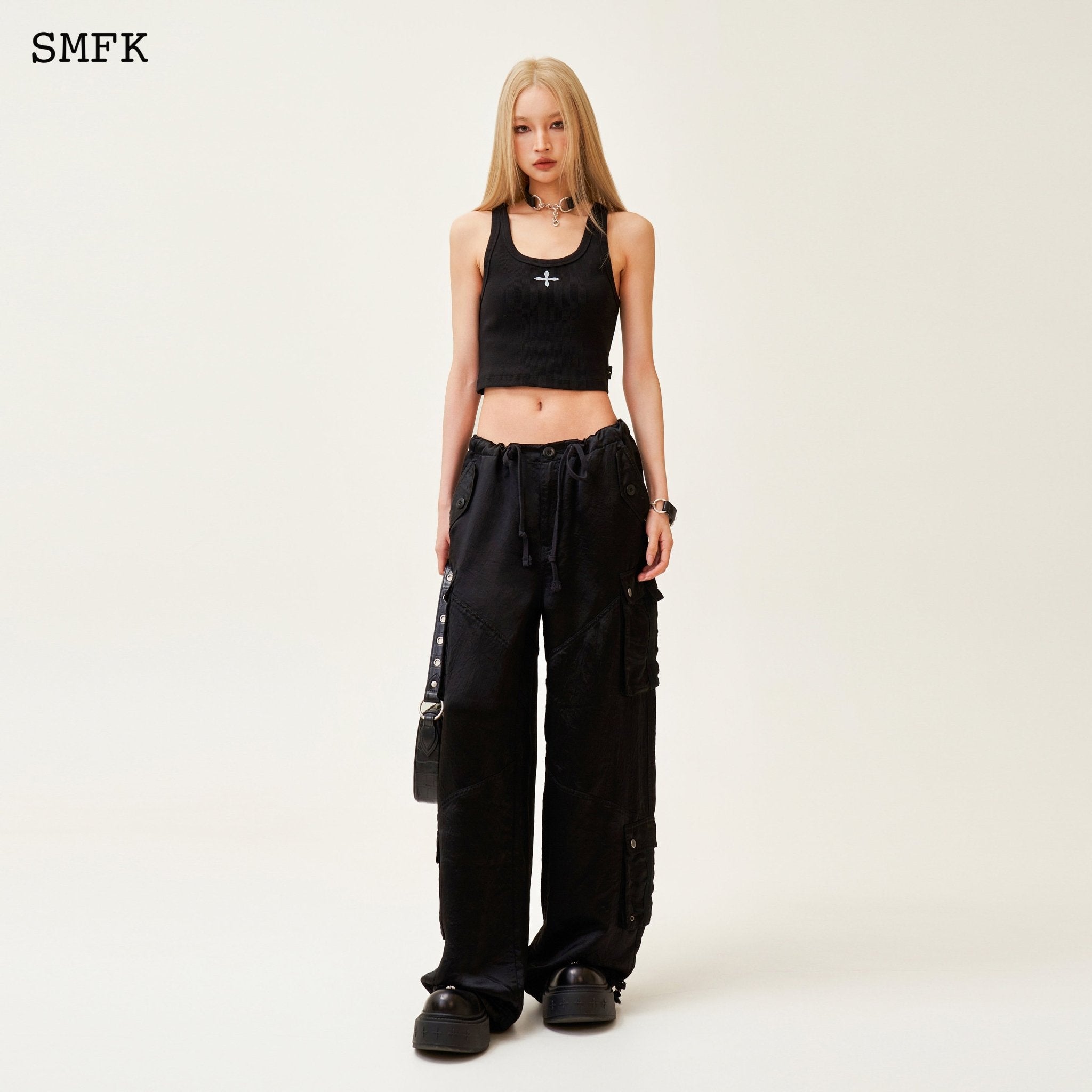 SMFK Compass Jade Satin Retro Paratrooper Pants Black | MADA IN CHINA