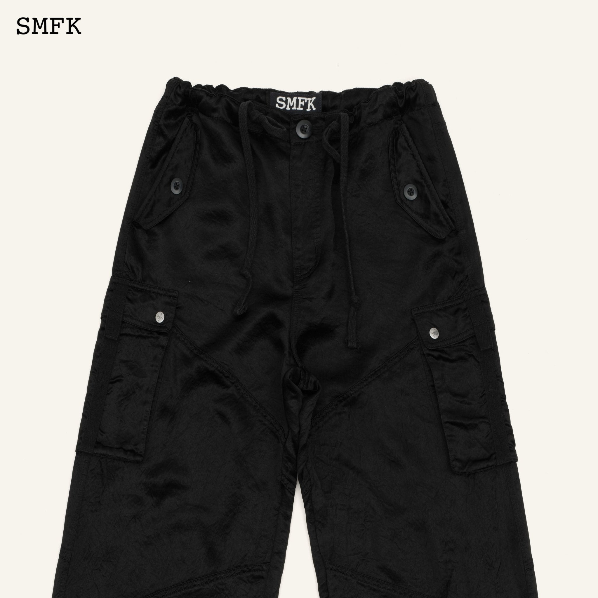 SMFK Compass Jade Satin Retro Paratrooper Pants Black | MADA IN CHINA