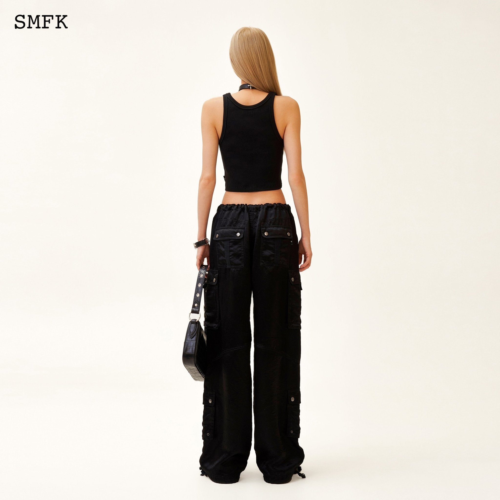 SMFK Compass Jade Satin Retro Paratrooper Pants Black | MADA IN CHINA