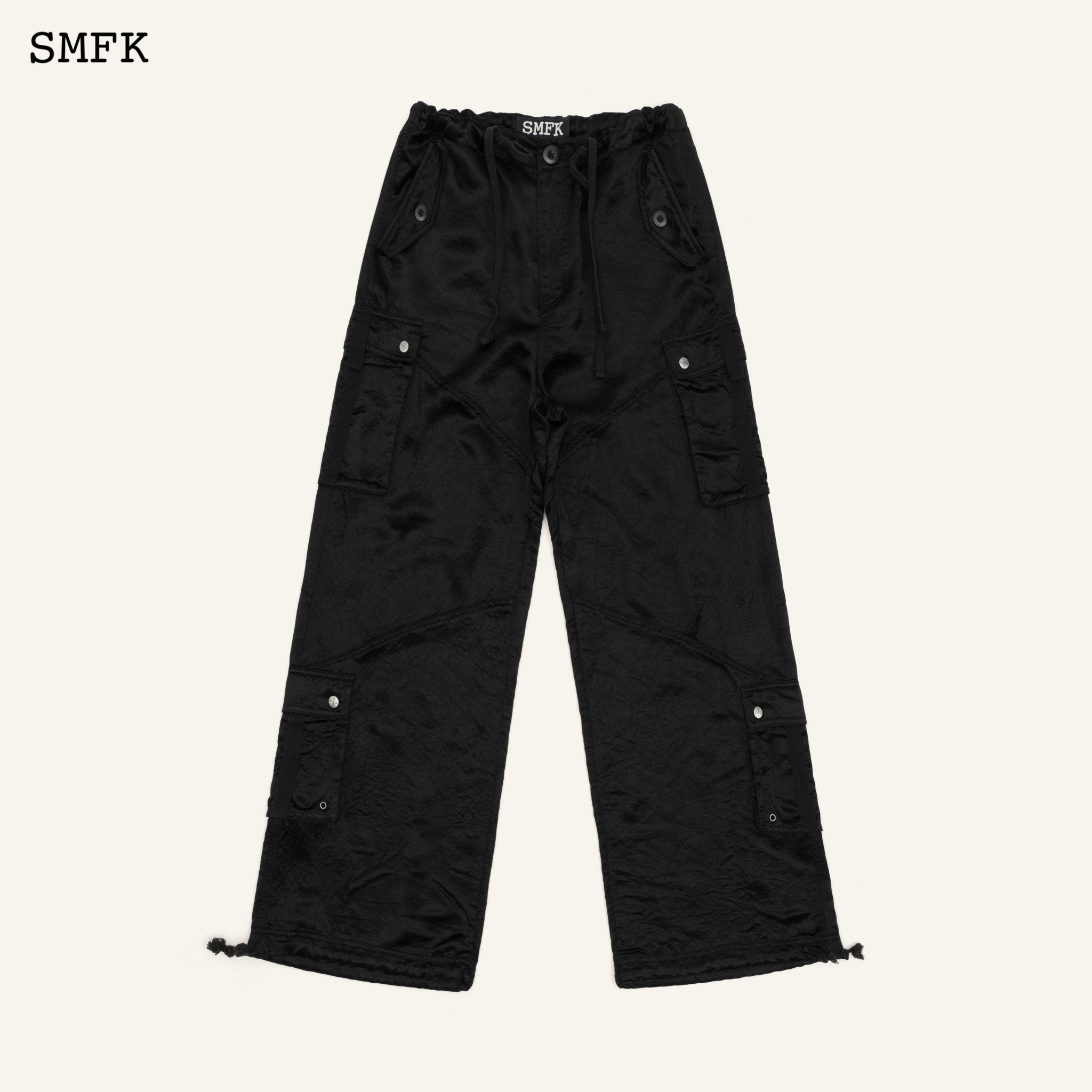 SMFK Compass Jade Satin Retro Paratrooper Pants Black | MADA IN CHINA