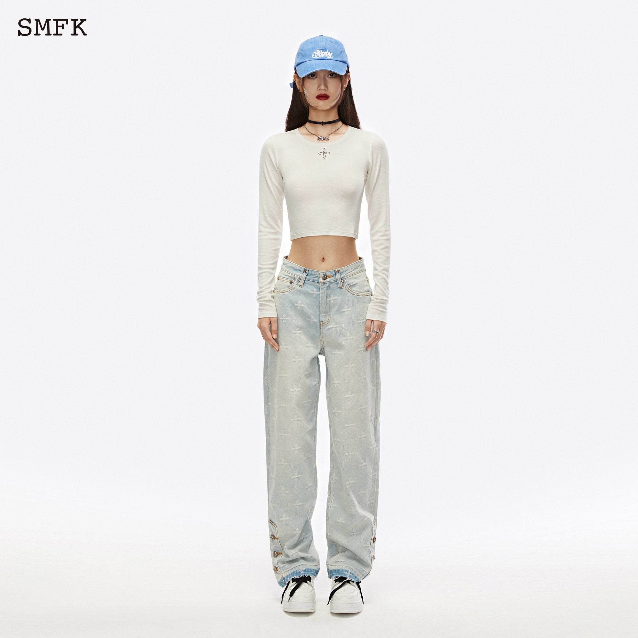 SMFK Compass Midnight Flower Wool Knit Sky White | MADA IN CHINA