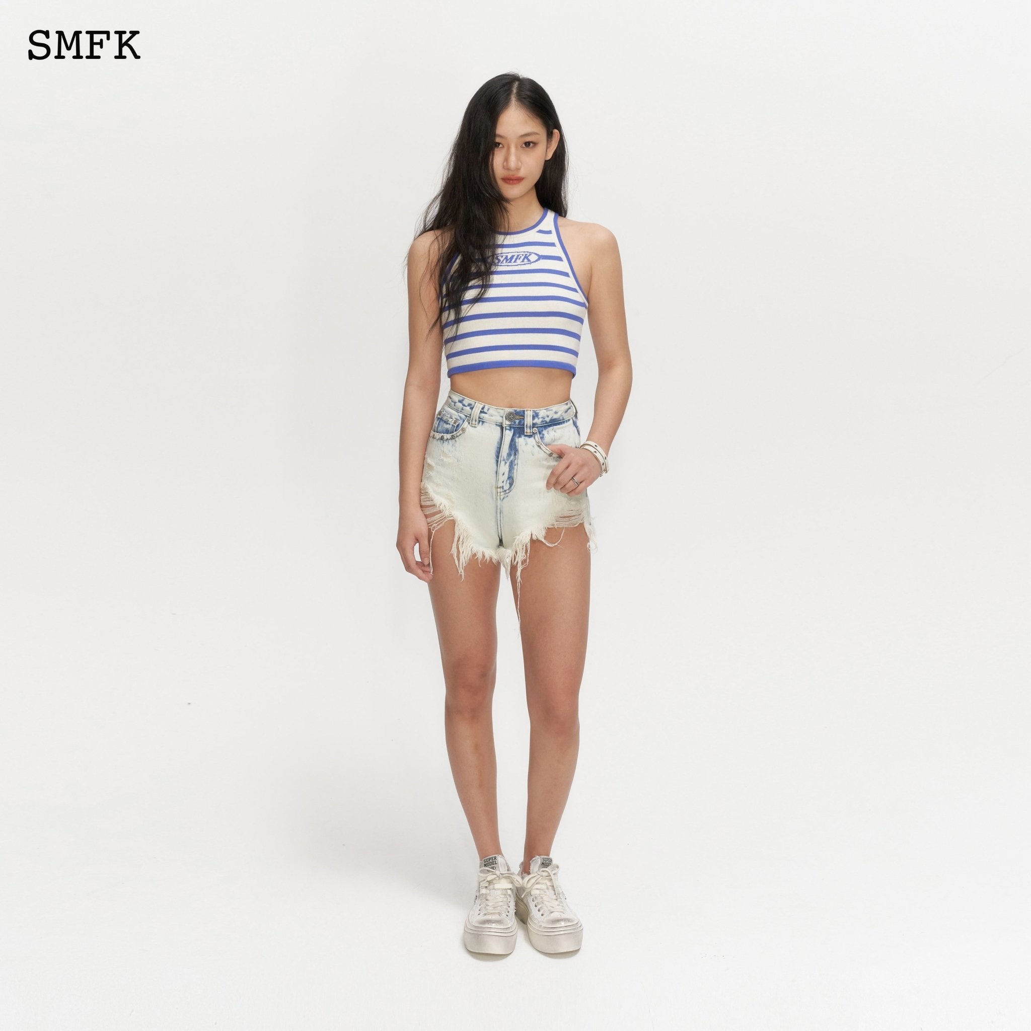 SMFK Compass Pima Cotton Blue Stripe Vest | MADA IN CHINA