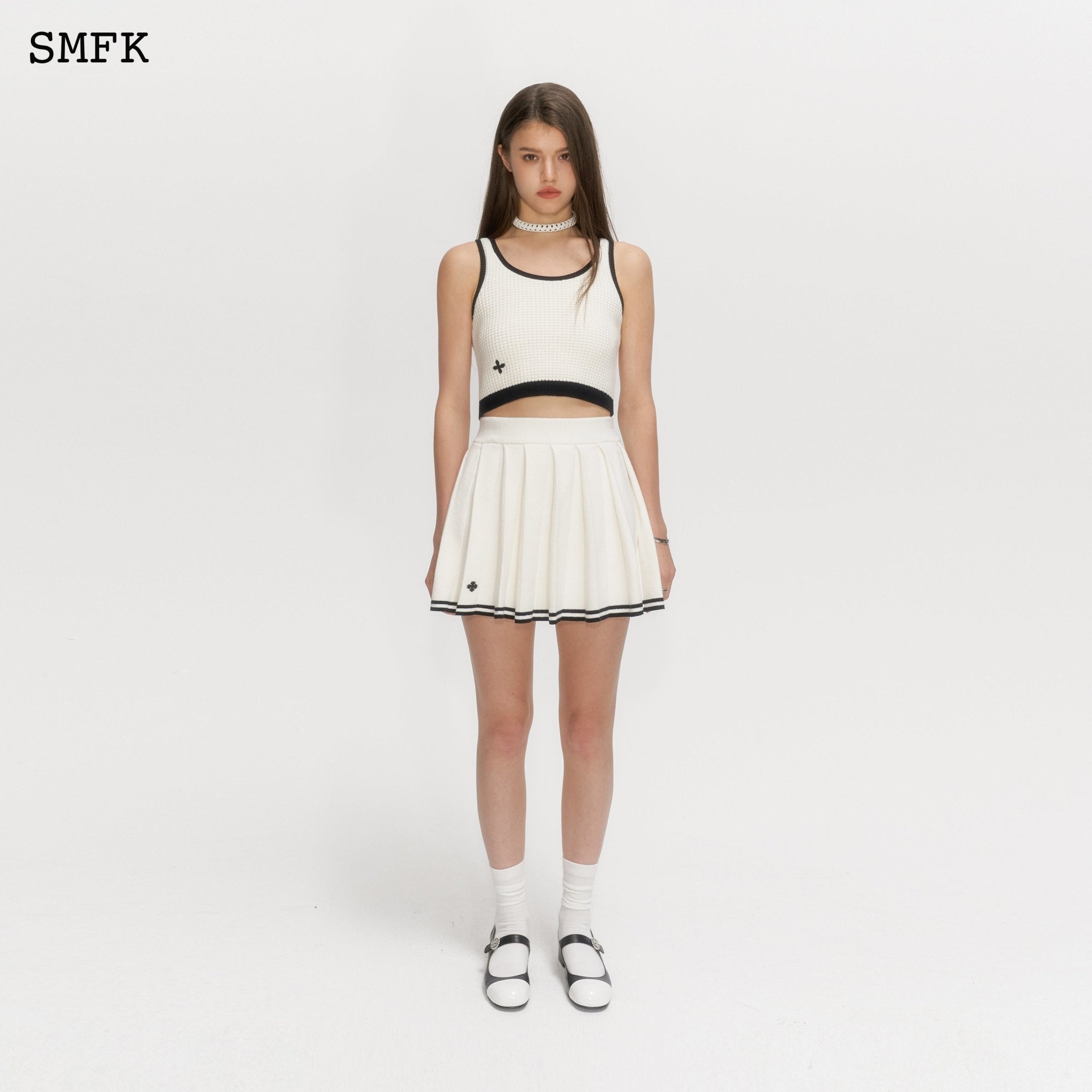 SMFK Compass Pixel Knitted White Vest | MADA IN CHINA