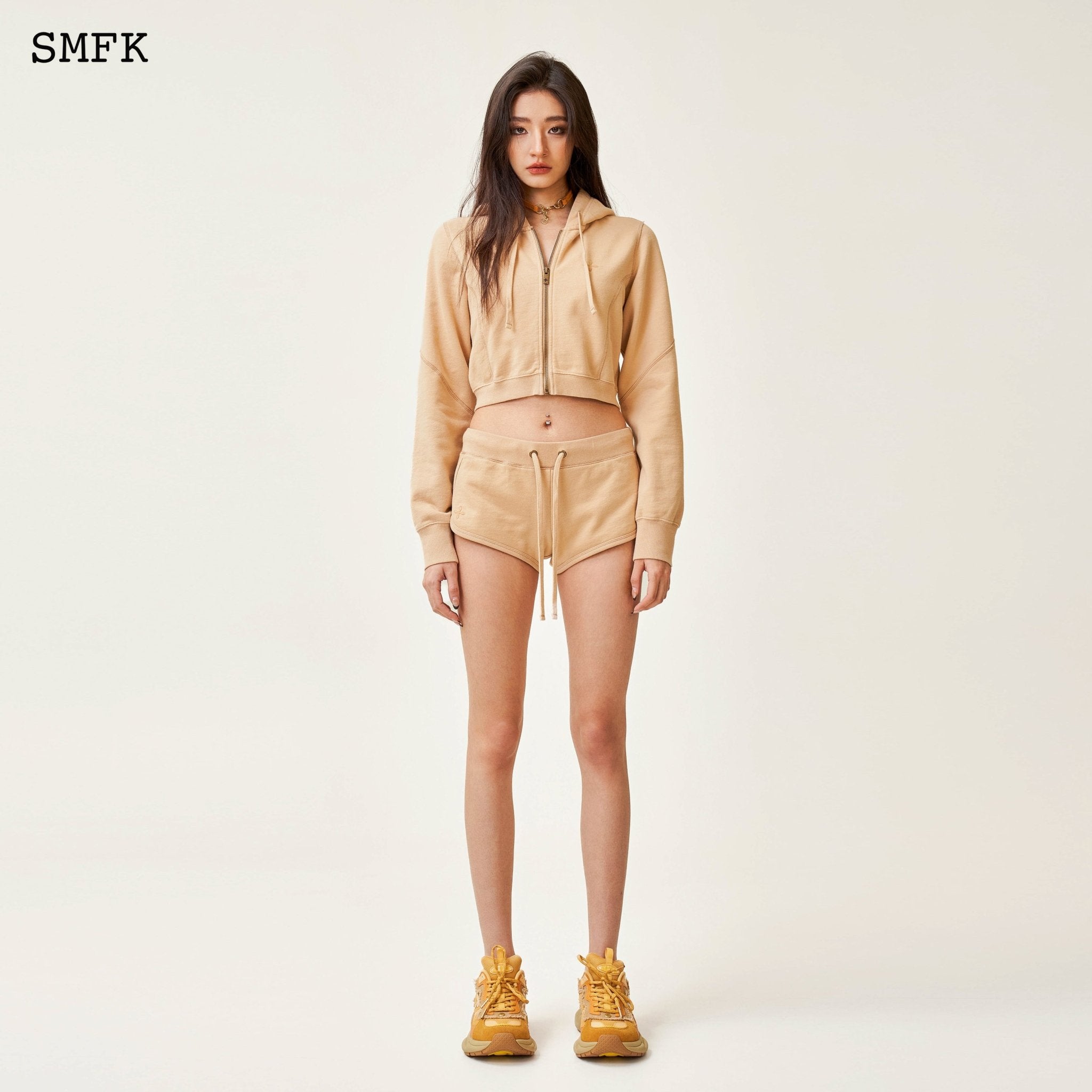 SMFK Compass Rush Short Sporty Hoodie In Sand | MADA IN CHINA