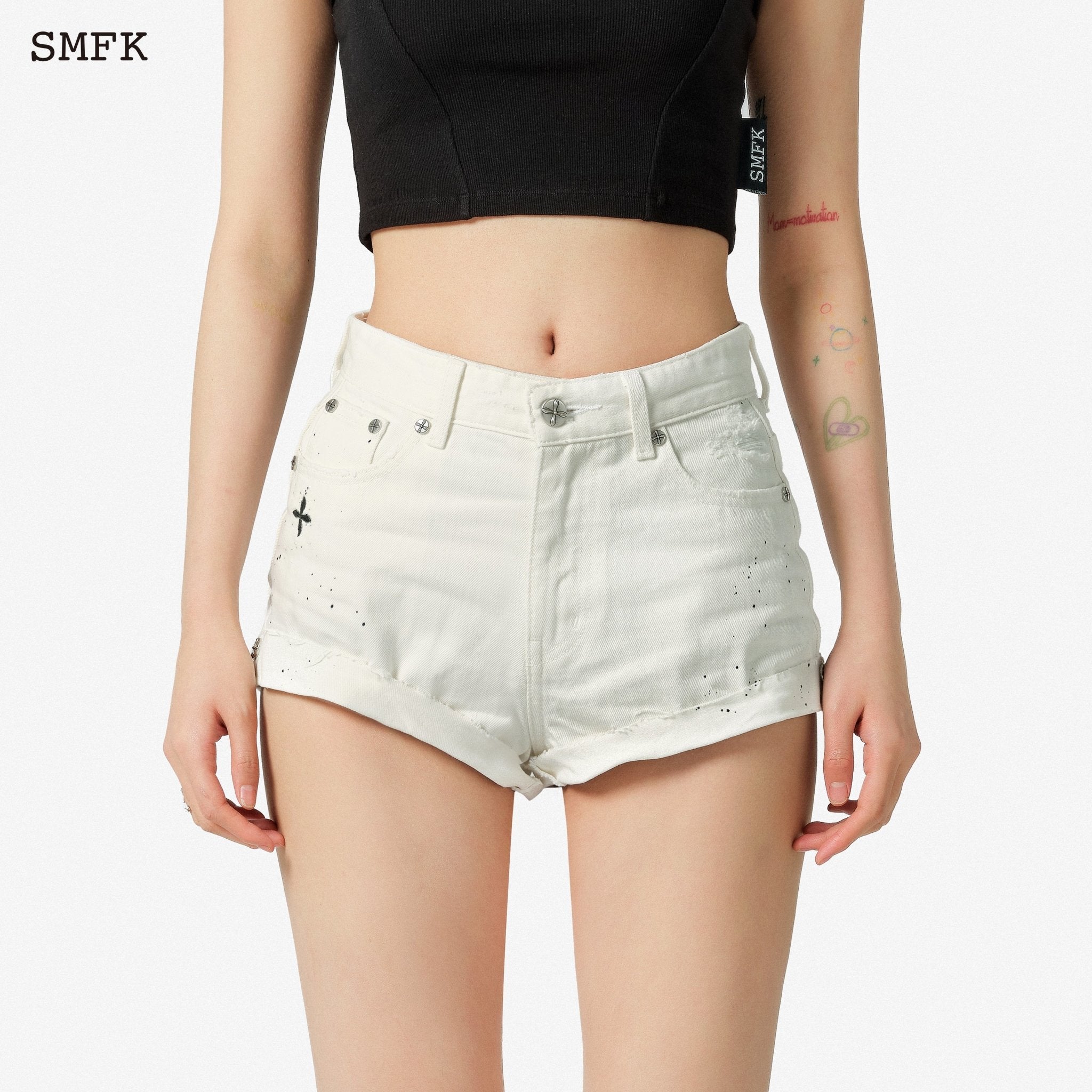 SMFK Compass Straight Leg Shorts White | MADA IN CHINA