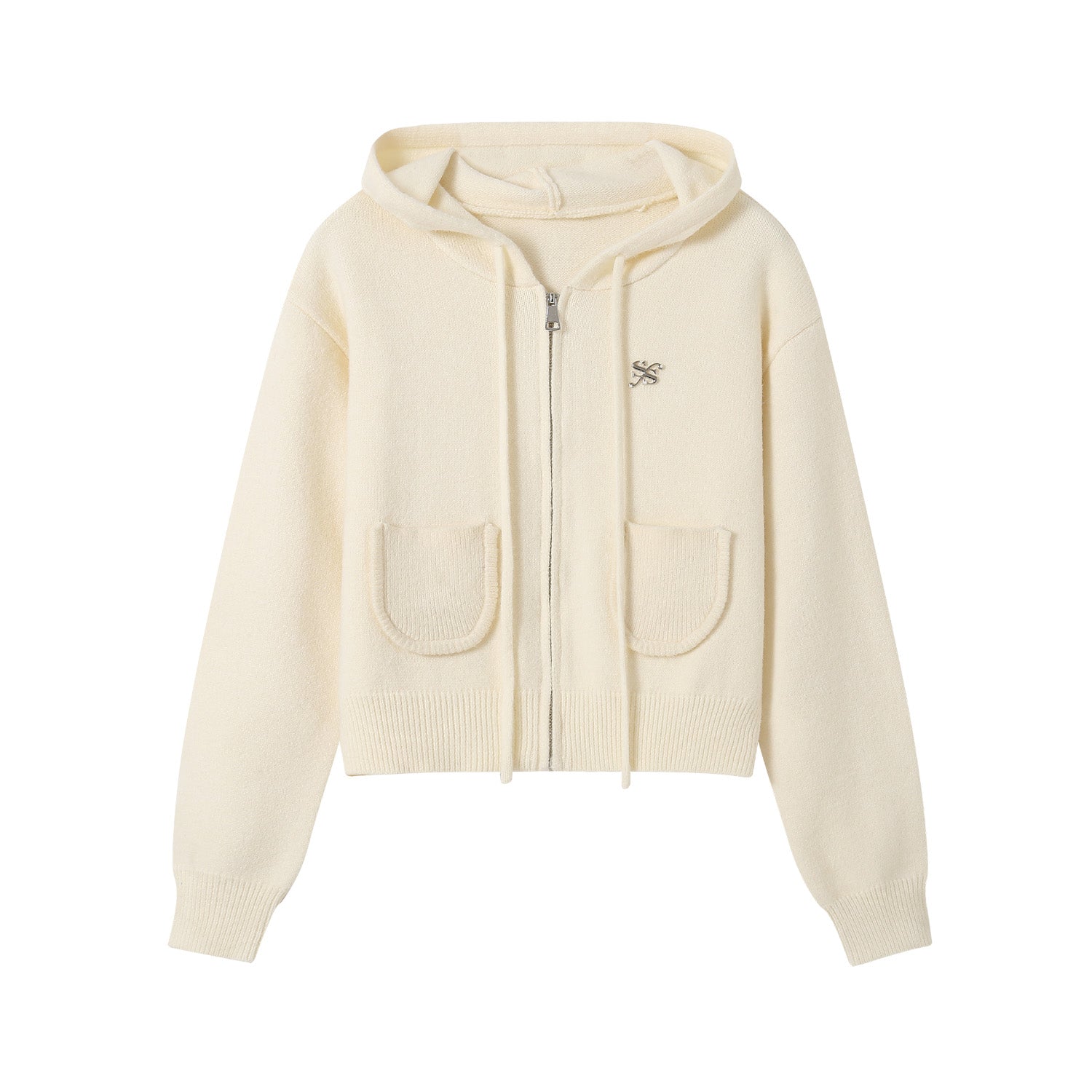 SOMESOWE Cream Hooded Knit Short Cardigan | MADA IN CHINA