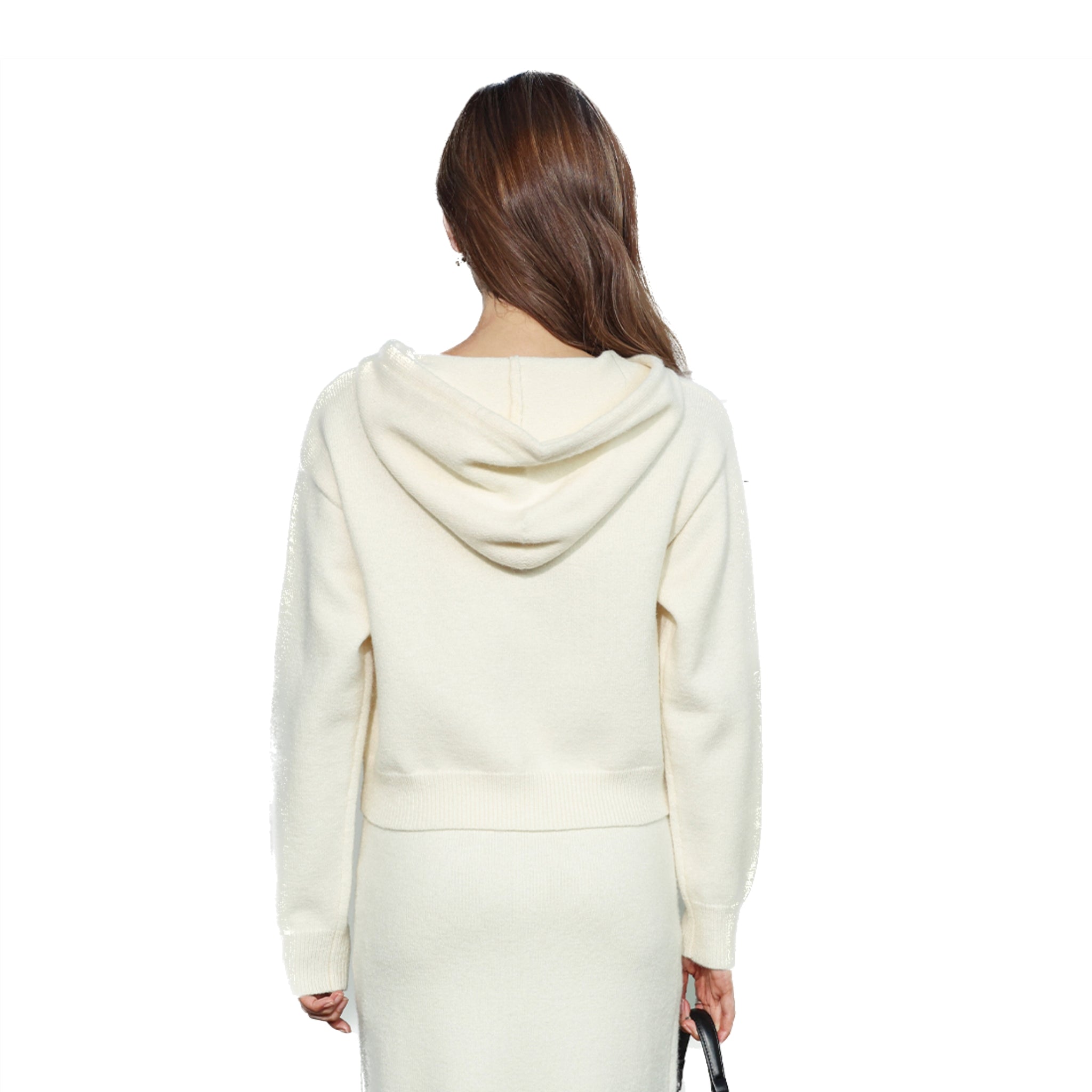 SOMESOWE Cream Hooded Knit Short Cardigan | MADA IN CHINA