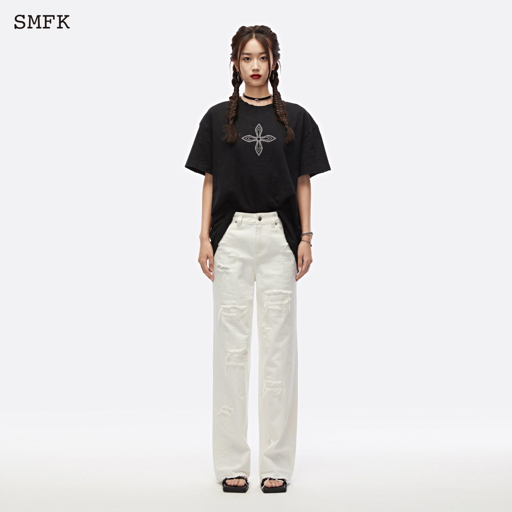 SMFK Dancer Group Wandering Wide Leg White Jeans | MADA IN CHINA