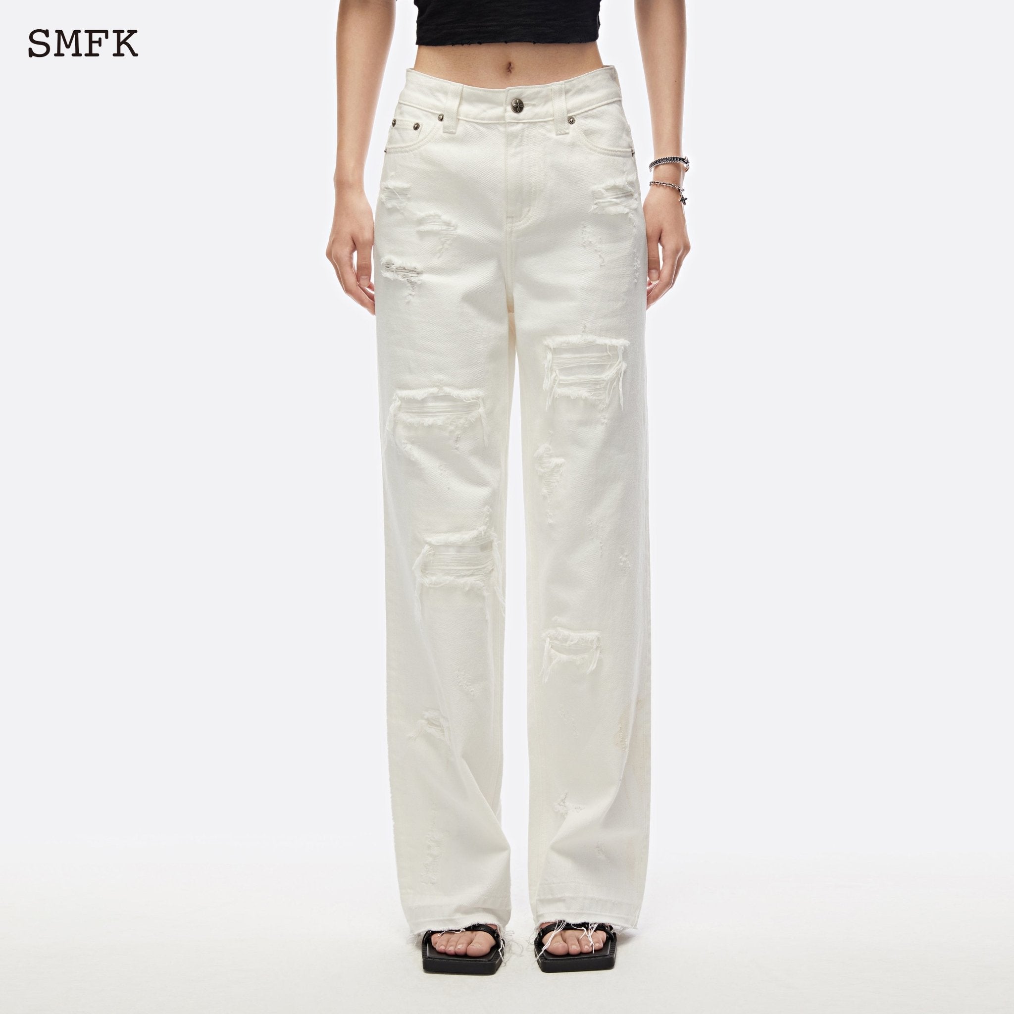 SMFK Dancer Group Wandering Wide Leg White Jeans | MADA IN CHINA