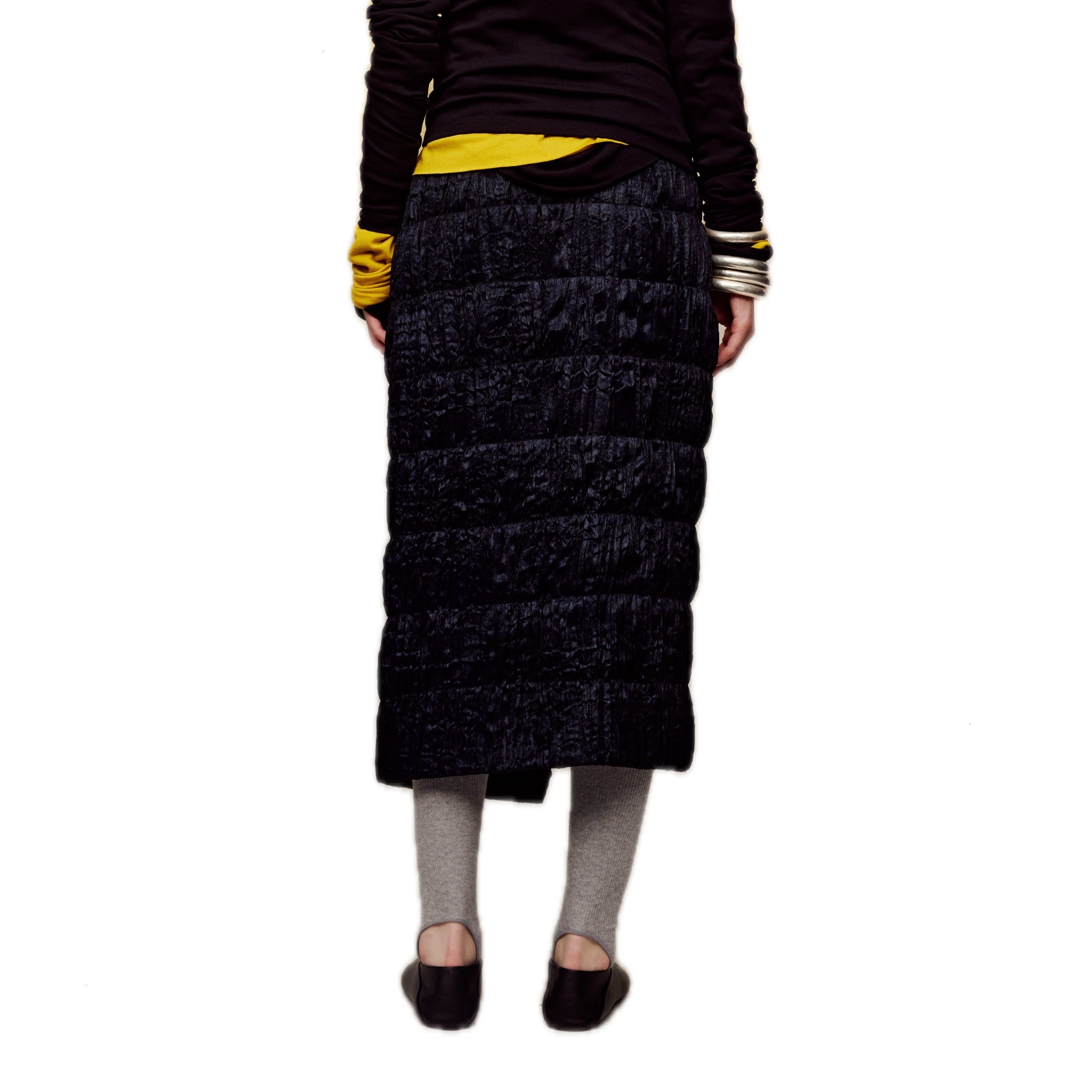 ilEWUOY Dark Green Pleated Quilted Cotton Wrap Skirt | MADA IN CHINA