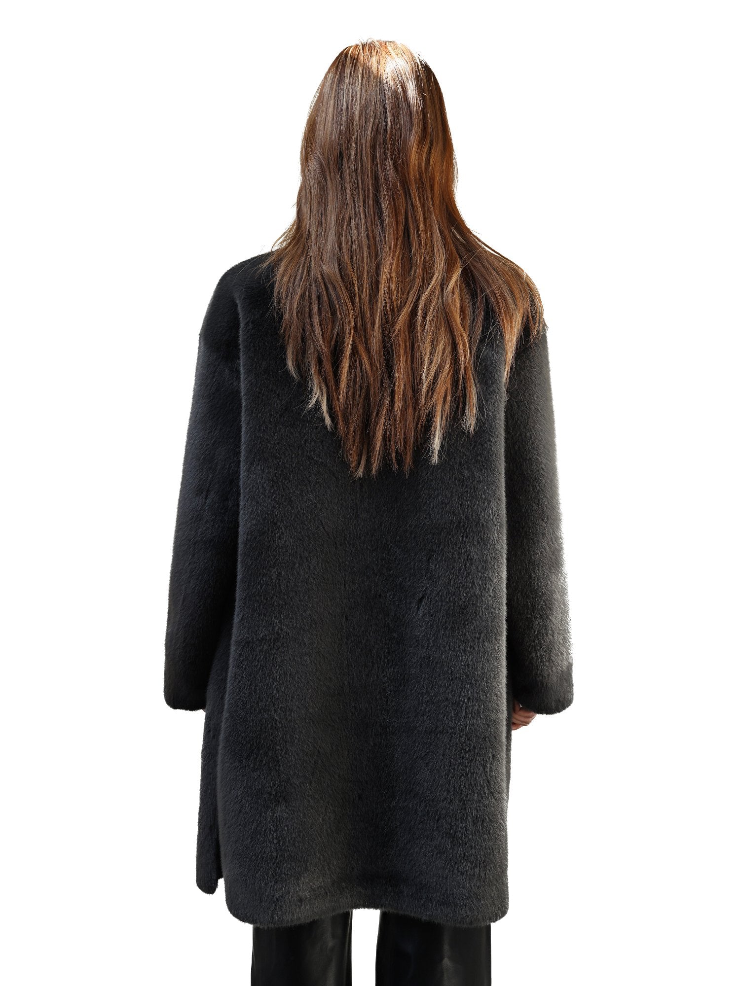 SOMESOWE Dark Grey Fluffy Faux Mink Long Coat | MADA IN CHINA