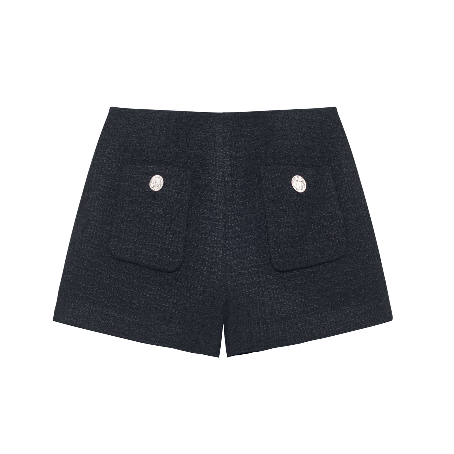 SOMESOWE Dark Grey Silver Button Shorts | MADA IN CHINA