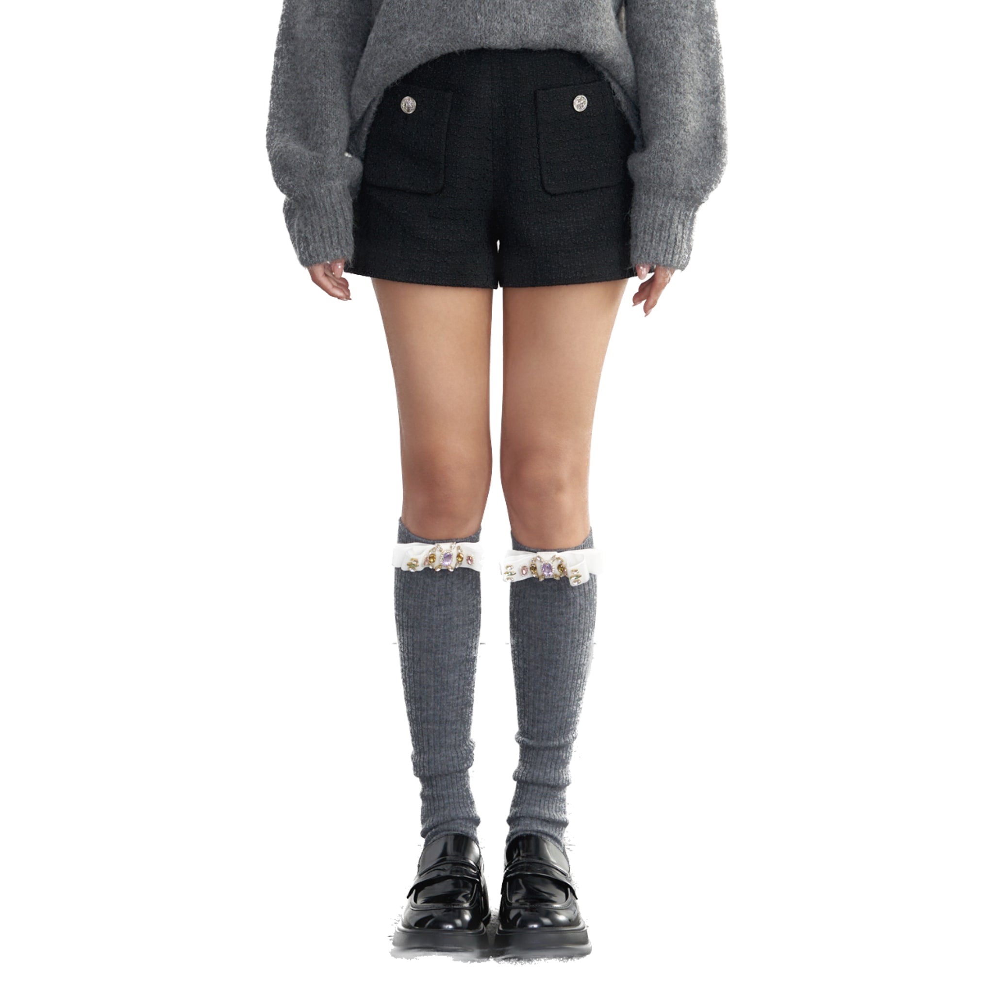 SOMESOWE Dark Grey Silver Button Shorts | MADA IN CHINA