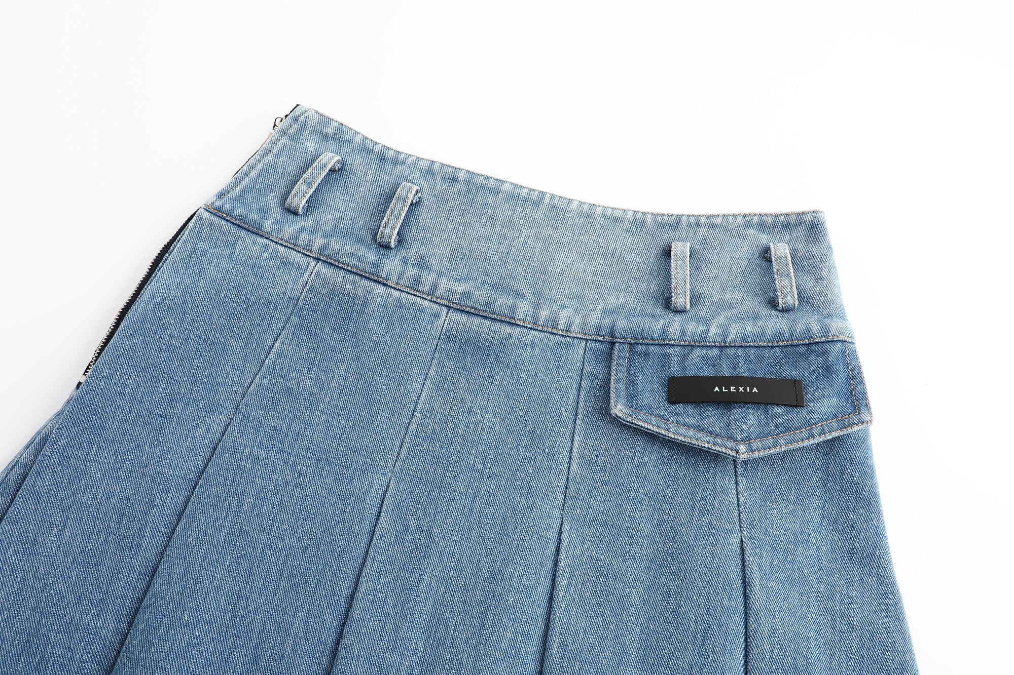 Alexia Sandra Denim Pleated Medium Skirt | MADA IN CHINA