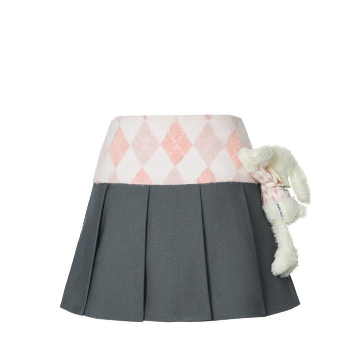 13 DE MARZO Diamond Check Pleated Skirt Steel Grav | MADA IN CHINA