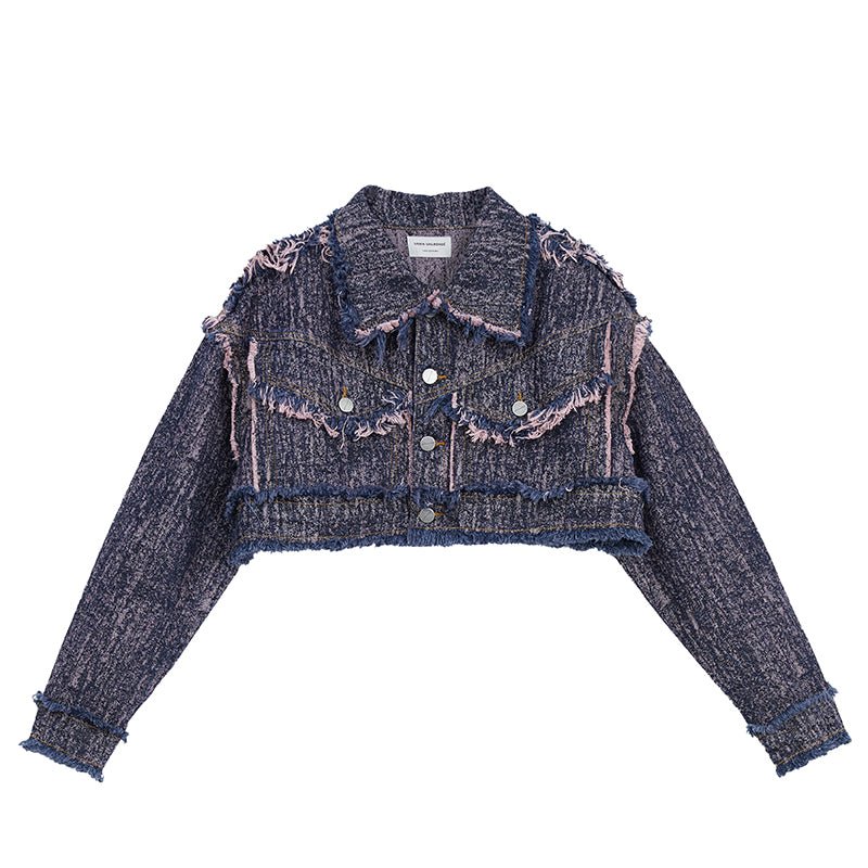 VANN VALRENCÉ Distressed Raw Edge Short Denim Jacket | MADA IN CHINA