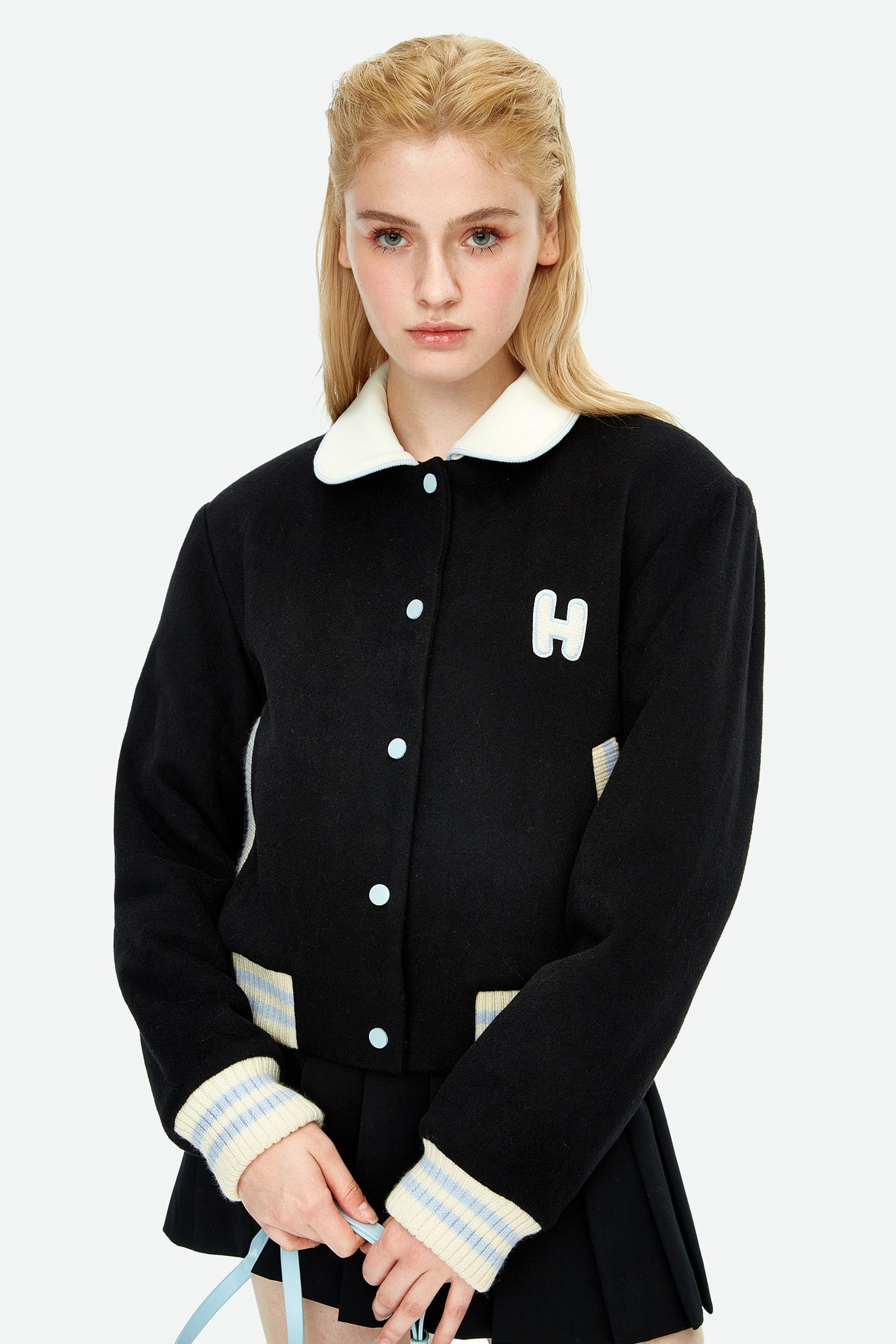 HERLIAN Doll Collar Quilted Cotton Tweed Baseball Jacket | MADA IN CHINA