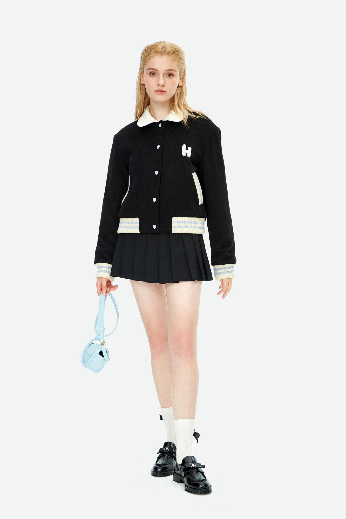 HERLIAN Doll Collar Quilted Cotton Tweed Baseball Jacket | MADA IN CHINA