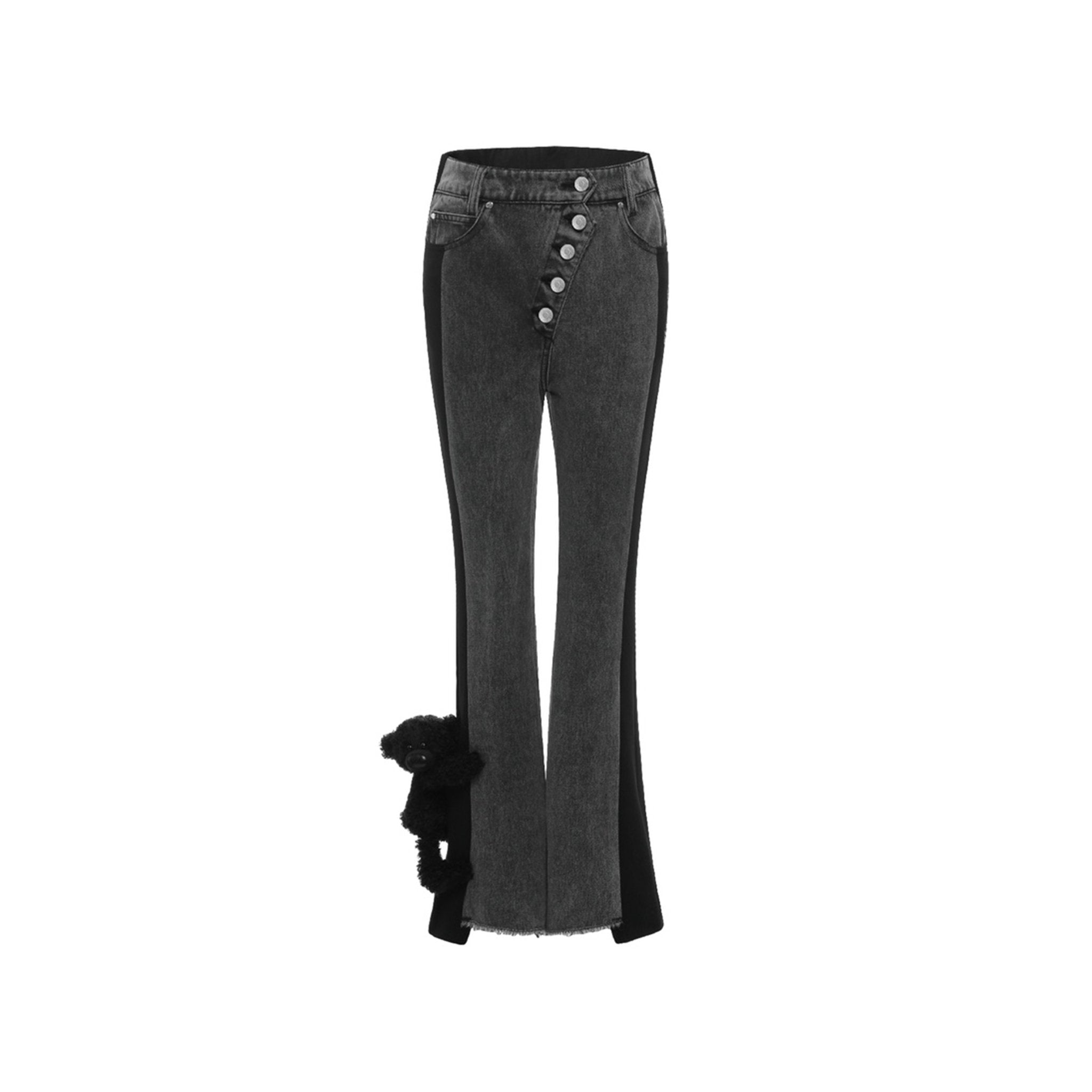 13DE MARZO Doozoo Denim Patch Curve Pants let Black | MADA IN CHINA