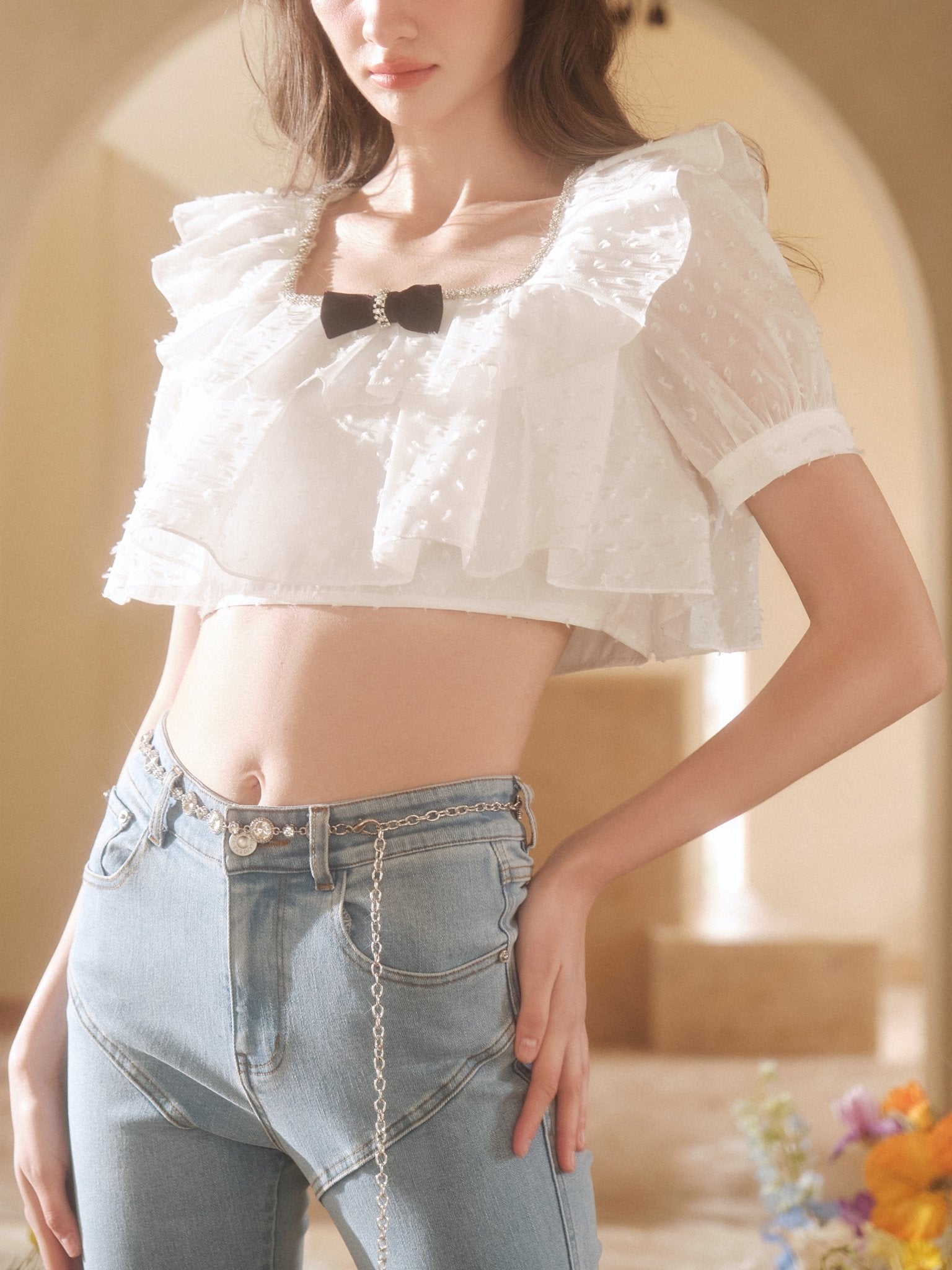 THREE QUARTERS Elegant White Top | MADA IN CHINA