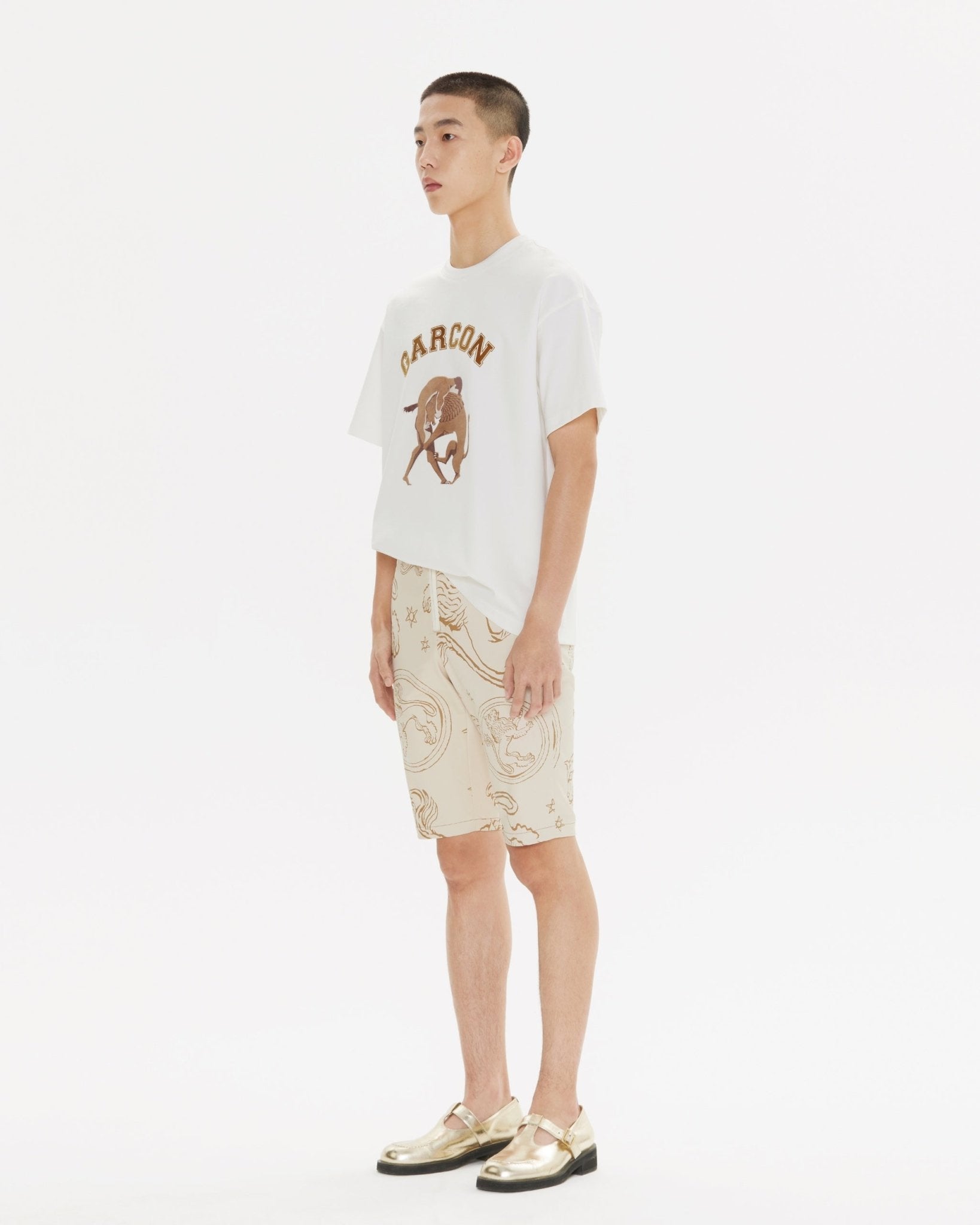 GARCON BY GARCON Flocked Lion Junior short-sleeved T-shirt White | MADA IN CHINA