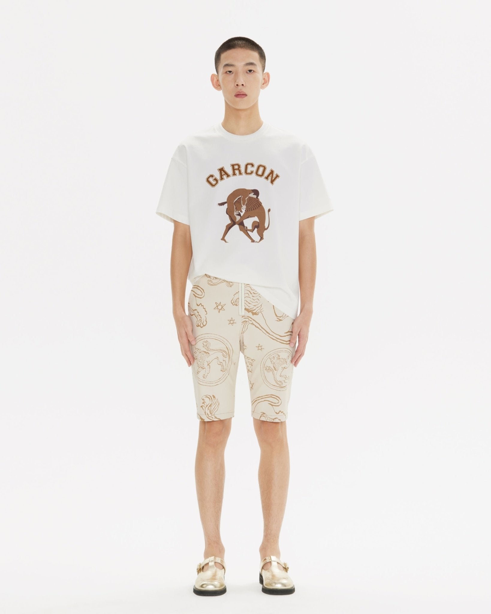 GARCON BY GARCON Flocked Lion Junior short-sleeved T-shirt White | MADA IN CHINA