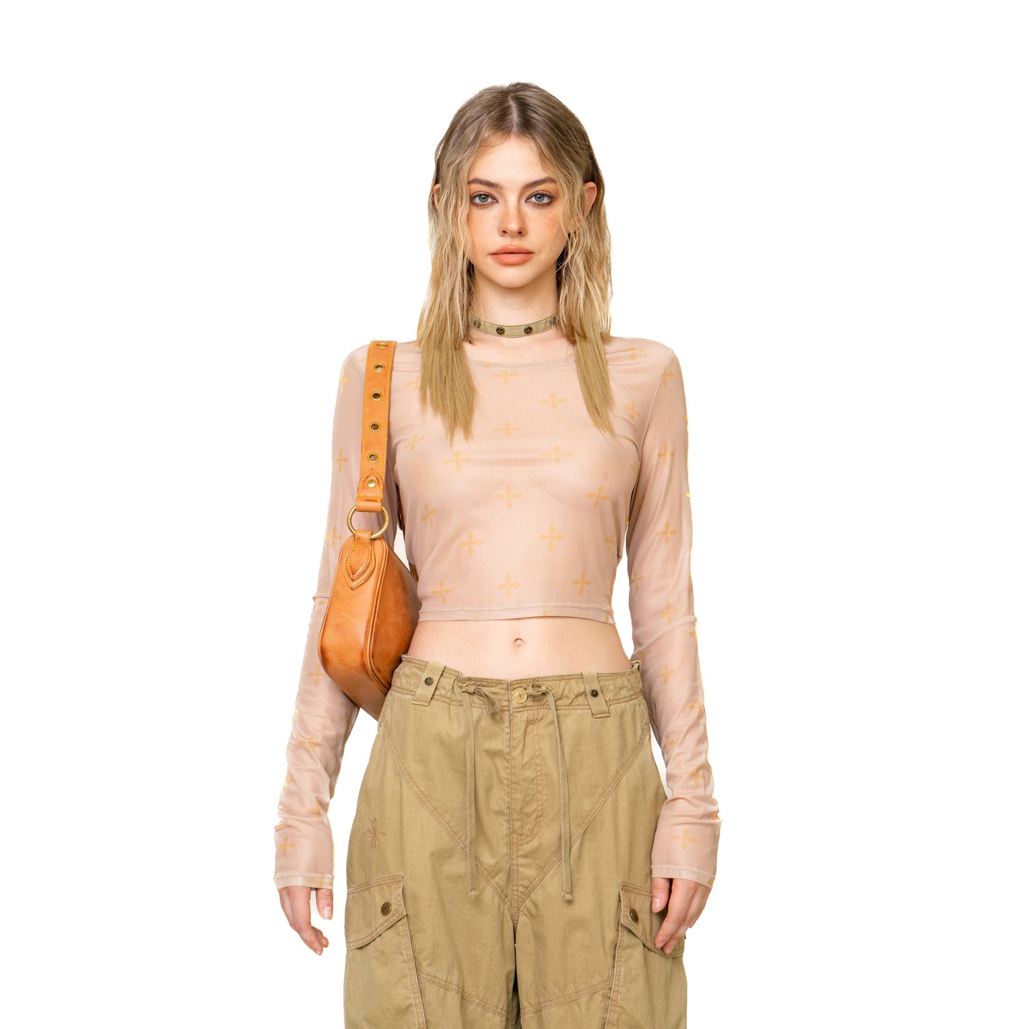 SMFK Garden Desert Mesh Tights Top In Khaki | MADA IN CHINA