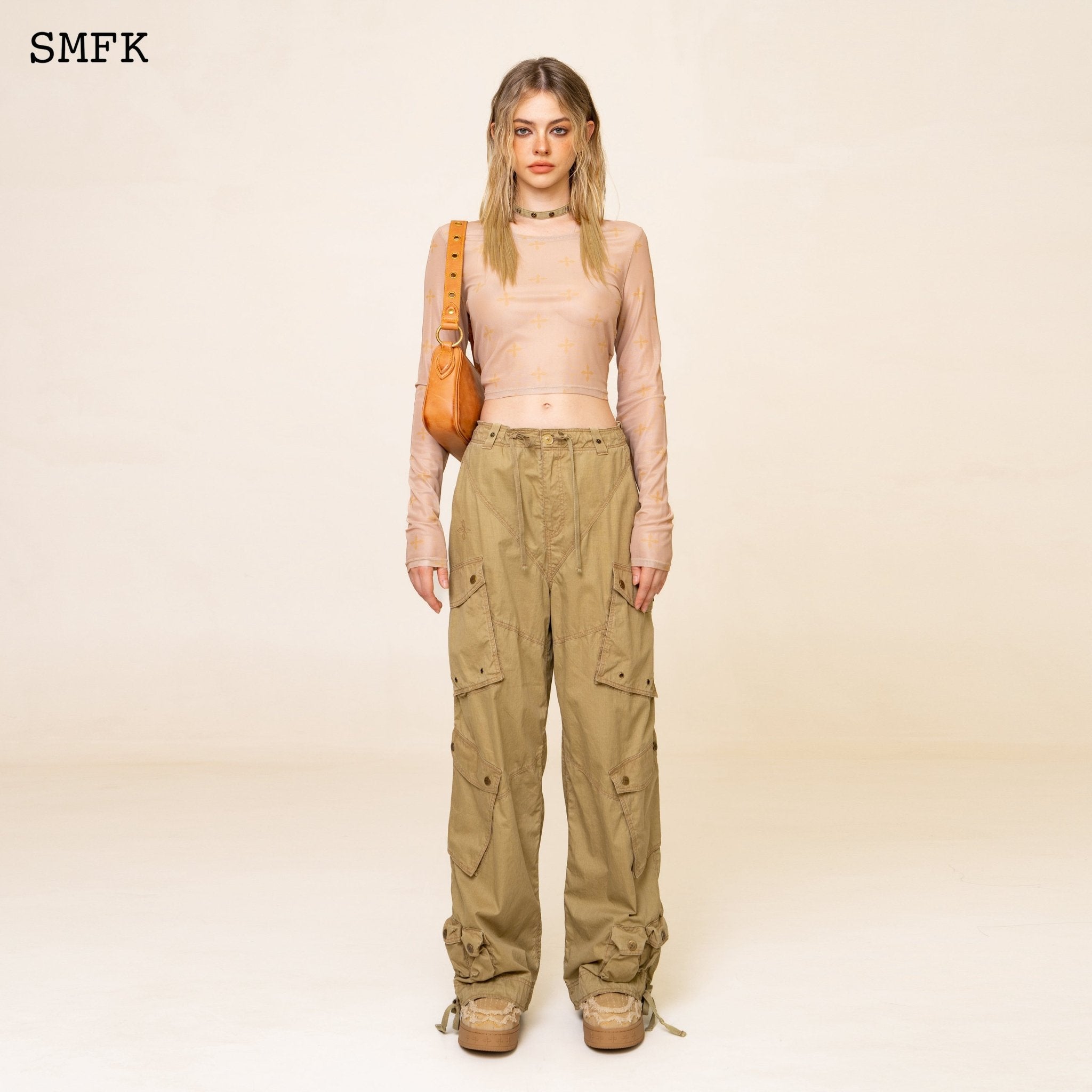 SMFK Garden Desert Mesh Tights Top In Khaki | MADA IN CHINA