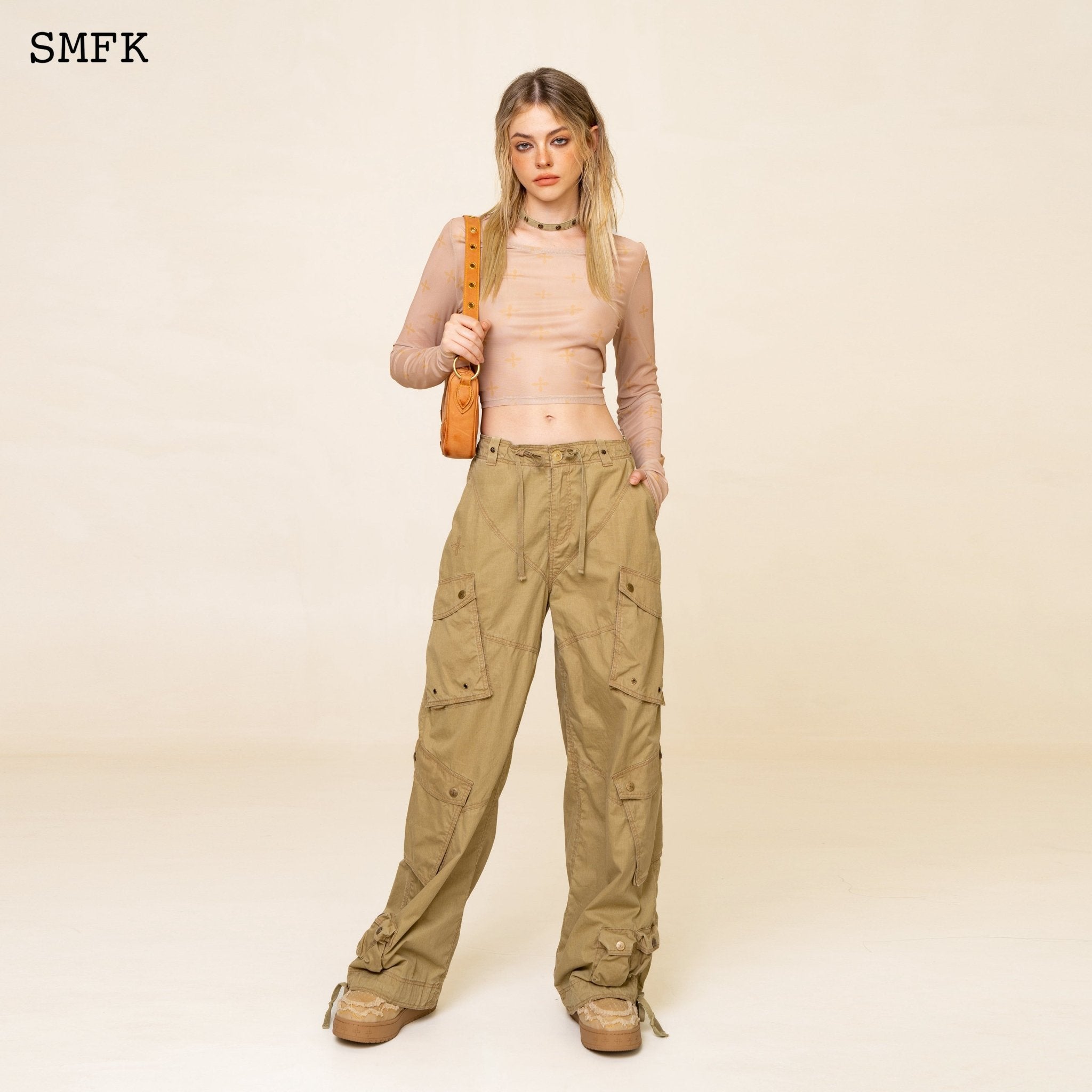 SMFK Garden Desert Mesh Tights Top In Khaki | MADA IN CHINA